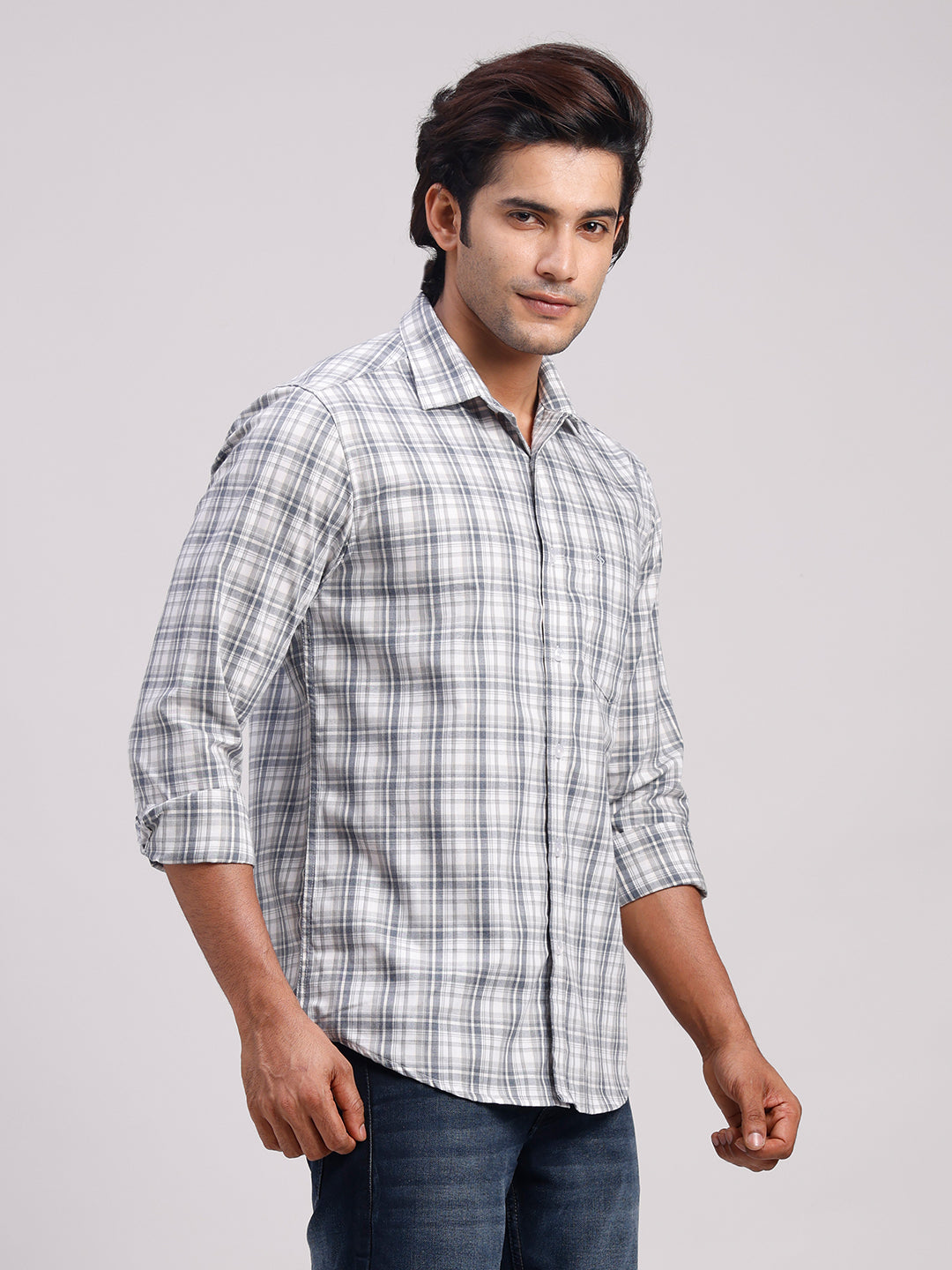 Classic Polo Men's Full Sleeve Multicolor Polo Neck Slim Fit Checked Cotton Casual Shirt | LSHR1-CL-04 A-FS-CHK-SF