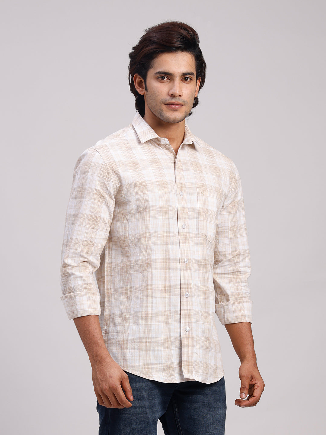 Classic Polo Men's Full Sleeve Multicolor Polo Neck Slim Fit Checked Cotton Casual Shirt | LSHR1-CL-06 A-FS-CHK-SF