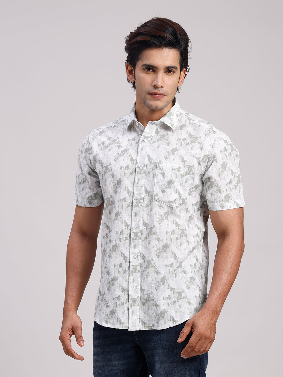 Classic Polo Men's Half Sleeve Multicolor Polo Neck Slim Fit All-Over Print Cotton Casual Shirt | LSHR1-CL-17 A-HS-PRT-SF