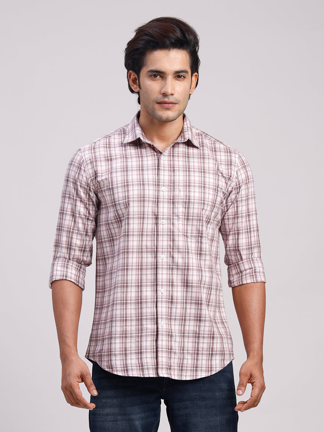Classic Polo Men's Full Sleeve Multicolor Polo Neck Slim Fit Checked Cotton Casual Shirt | LSHR1-CL-04 B-FS-CHK-SF
