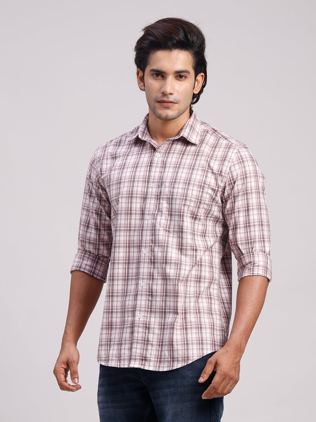 Classic Polo Men's Full Sleeve Multicolor Polo Neck Slim Fit Checked Cotton Casual Shirt | LSHR1-CL-04 B-FS-CHK-SF