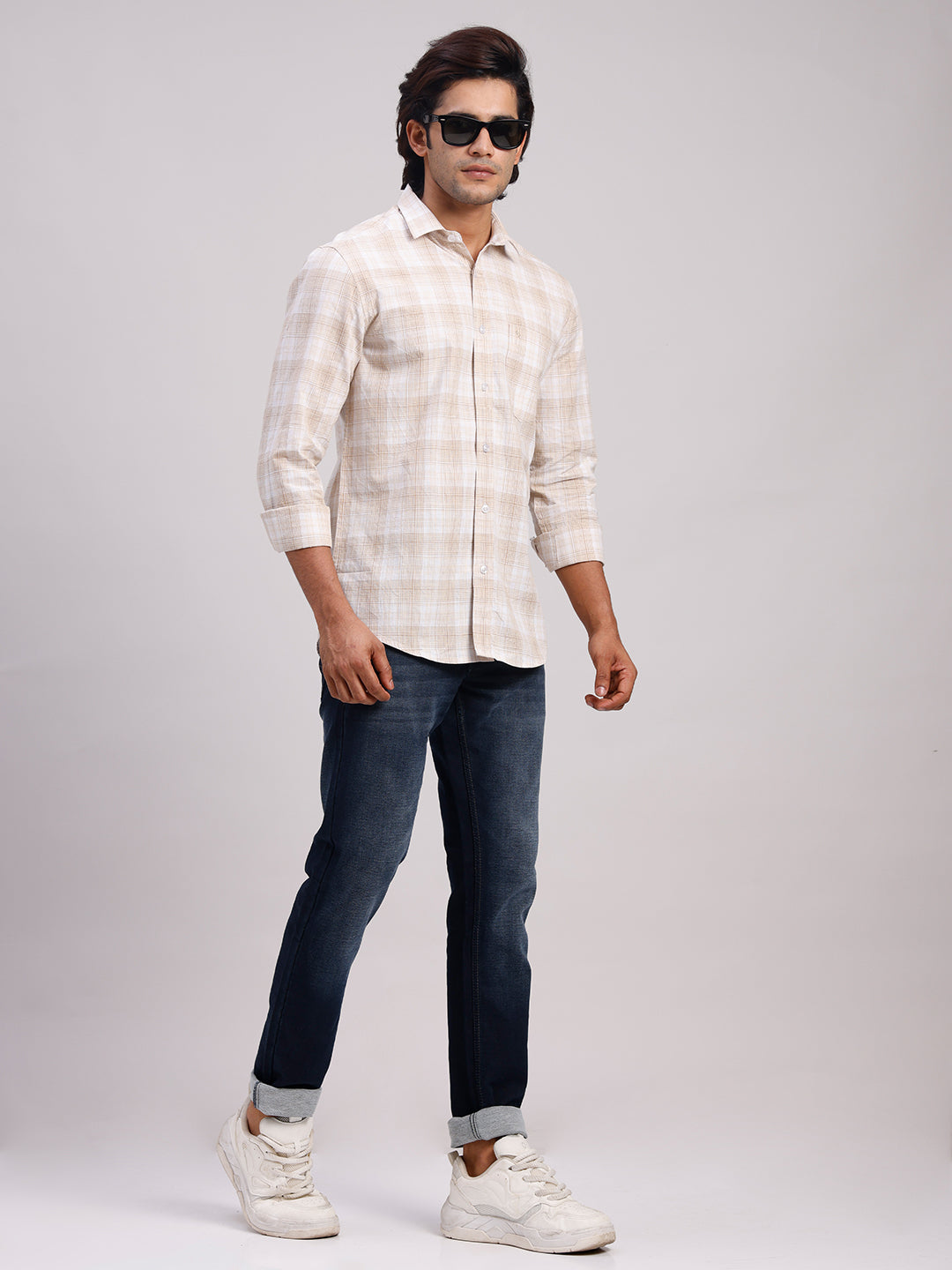 Classic Polo Men's Full Sleeve Multicolor Polo Neck Slim Fit Checked Cotton Casual Shirt | LSHR1-CL-06 A-FS-CHK-SF