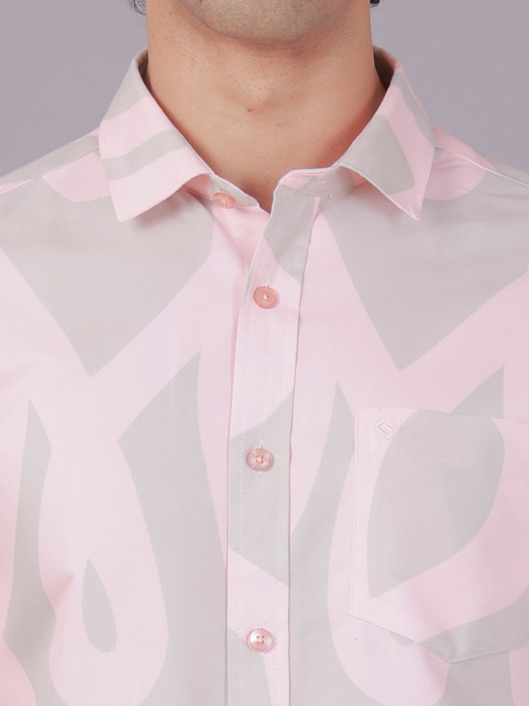 Classic Polo Men's Full Sleeve Pink/Grey Polo Neck Slim Fit All-Over Print Cotton Casual Shirt | SR1-GN-02 B-FS-PRT-SF