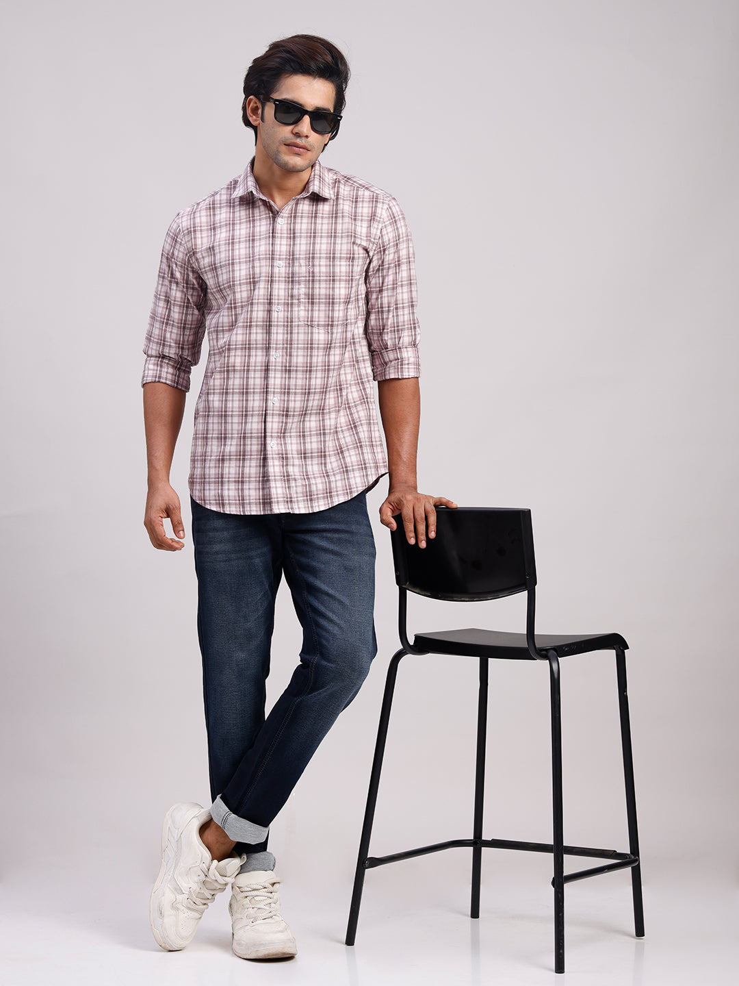 Classic Polo Men's Full Sleeve Multicolor Polo Neck Slim Fit Checked Cotton Casual Shirt | LSHR1-CL-04 B-FS-CHK-SF