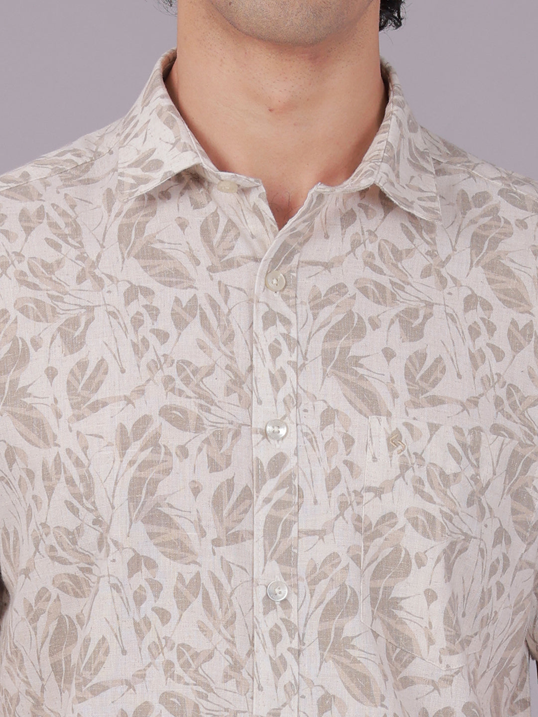 Classic Polo Men's Half Sleeve Cream/Brown Polo Neck Slim Fit All-Over Print Cotton Casual Shirt | SR1-EL-08 A-HS-PRT-SF