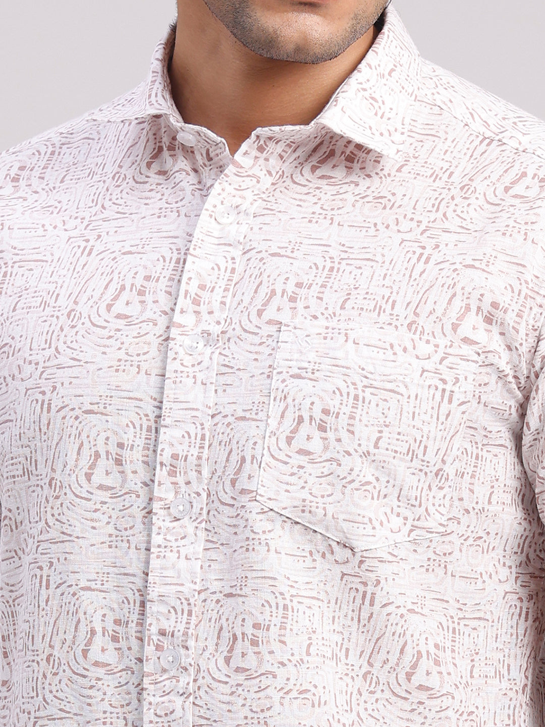Classic Polo Men's Half Sleeve Off-White/Light Brown Polo Neck Slim Fit All-Over Print Cotton Casual Shirt | SR1-GN-07 B-HS-PRT-SF
