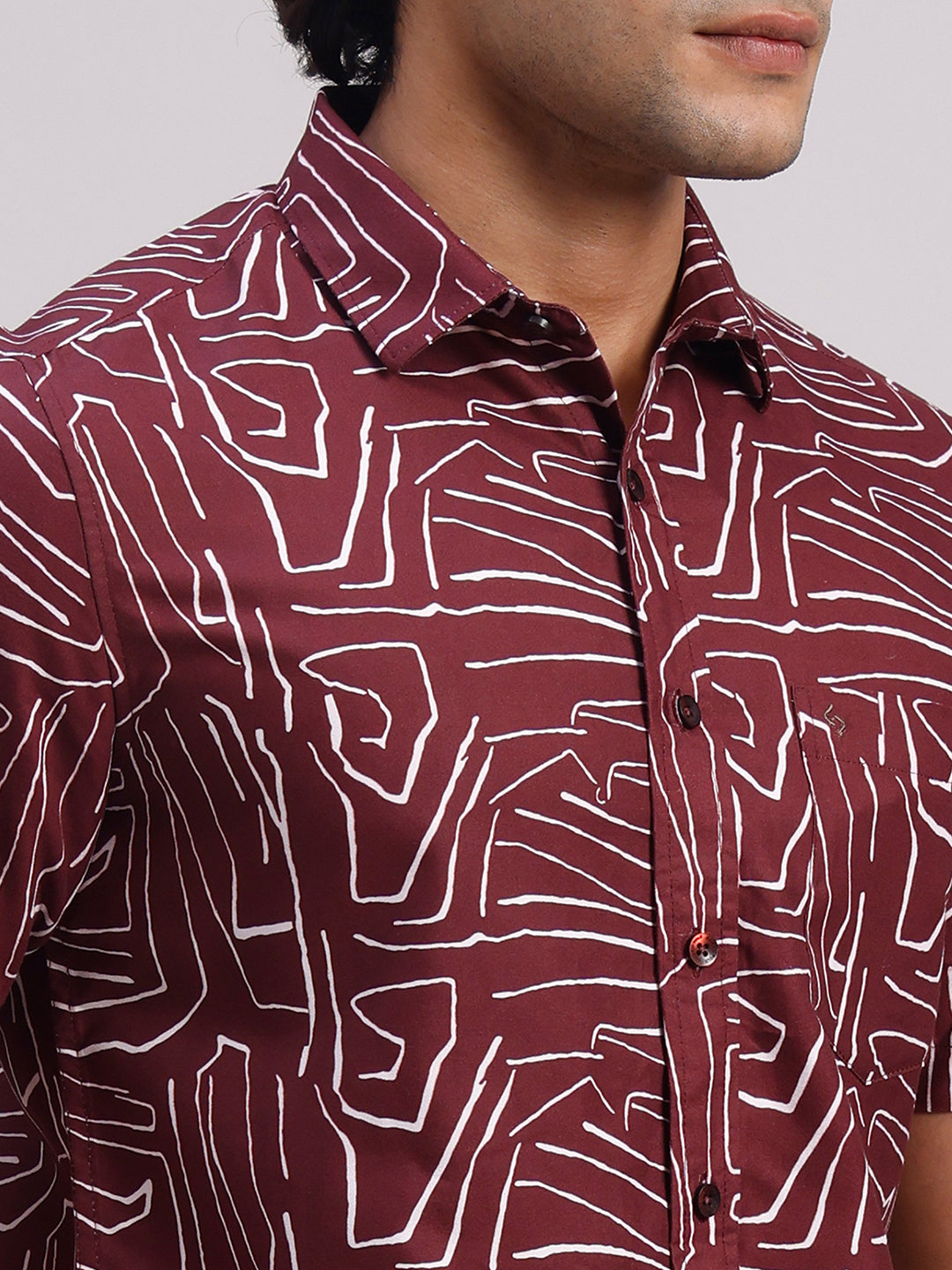 Classic Polo Men's Half Sleeve Burgundy/White Polo Neck Slim Fit All-Over Print Cotton Casual Shirt | SR1-CL-16 A-HS-PRT-SF