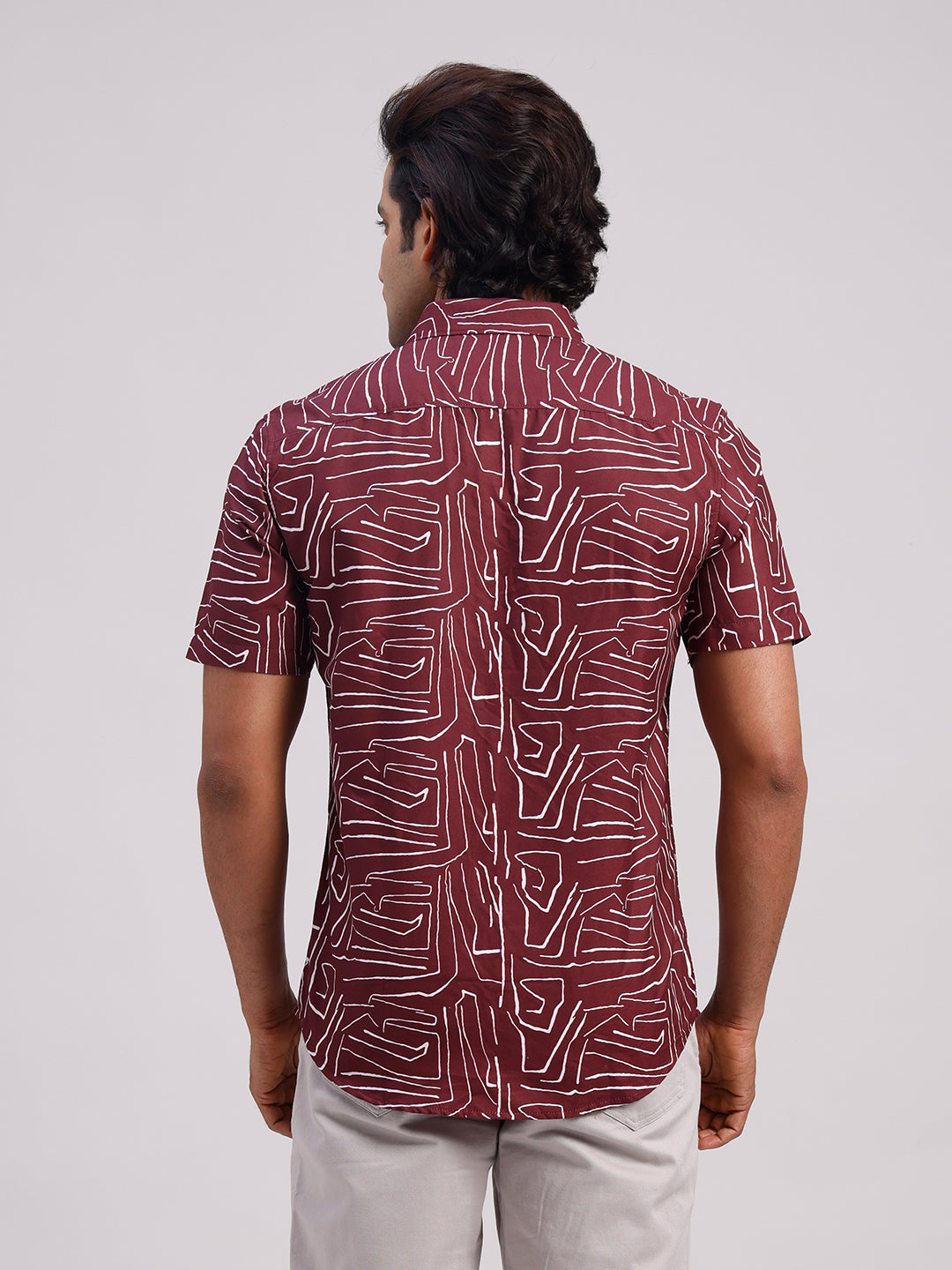 Classic Polo Men's Half Sleeve Burgundy/White Polo Neck Slim Fit All-Over Print Cotton Casual Shirt | SR1-CL-16 A-HS-PRT-SF