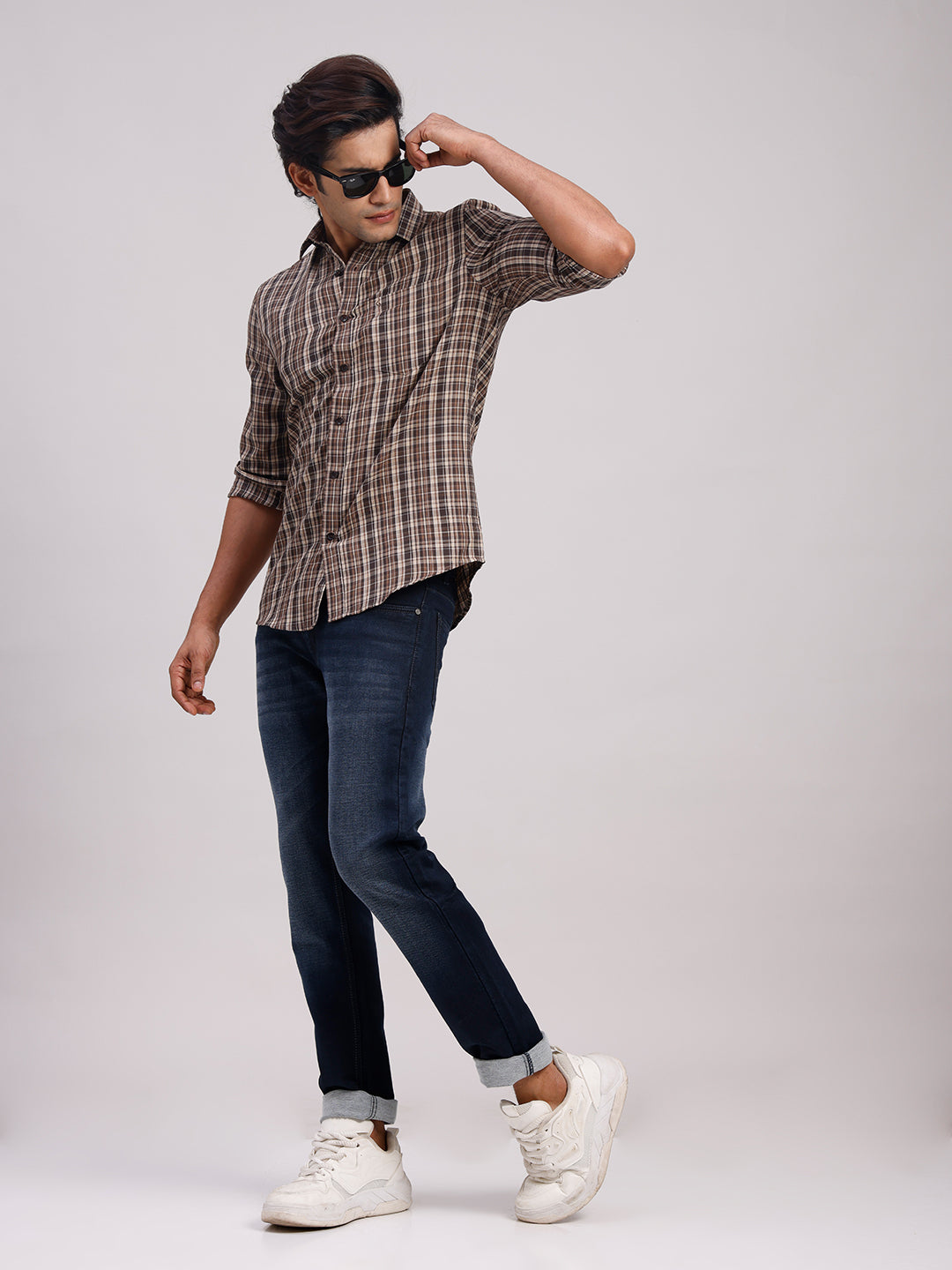 Classic Polo Men's Full Sleeve Multicolor Polo Neck Slim Fit Checked Cotton Casual Shirt | LSHR1-CL-01 B-FS-CHK-SF