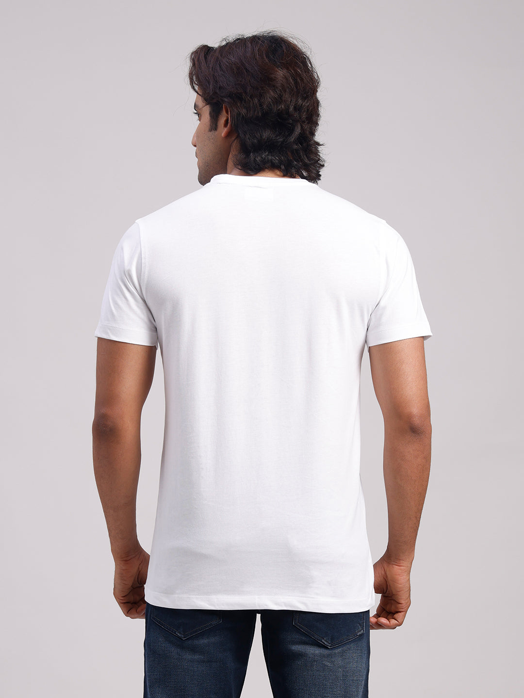 Classic Polo Men's Half Sleeve White Round Neck Slim Fit Embossed Print Cotton T-Shirt | BALENO - 636 A SF C