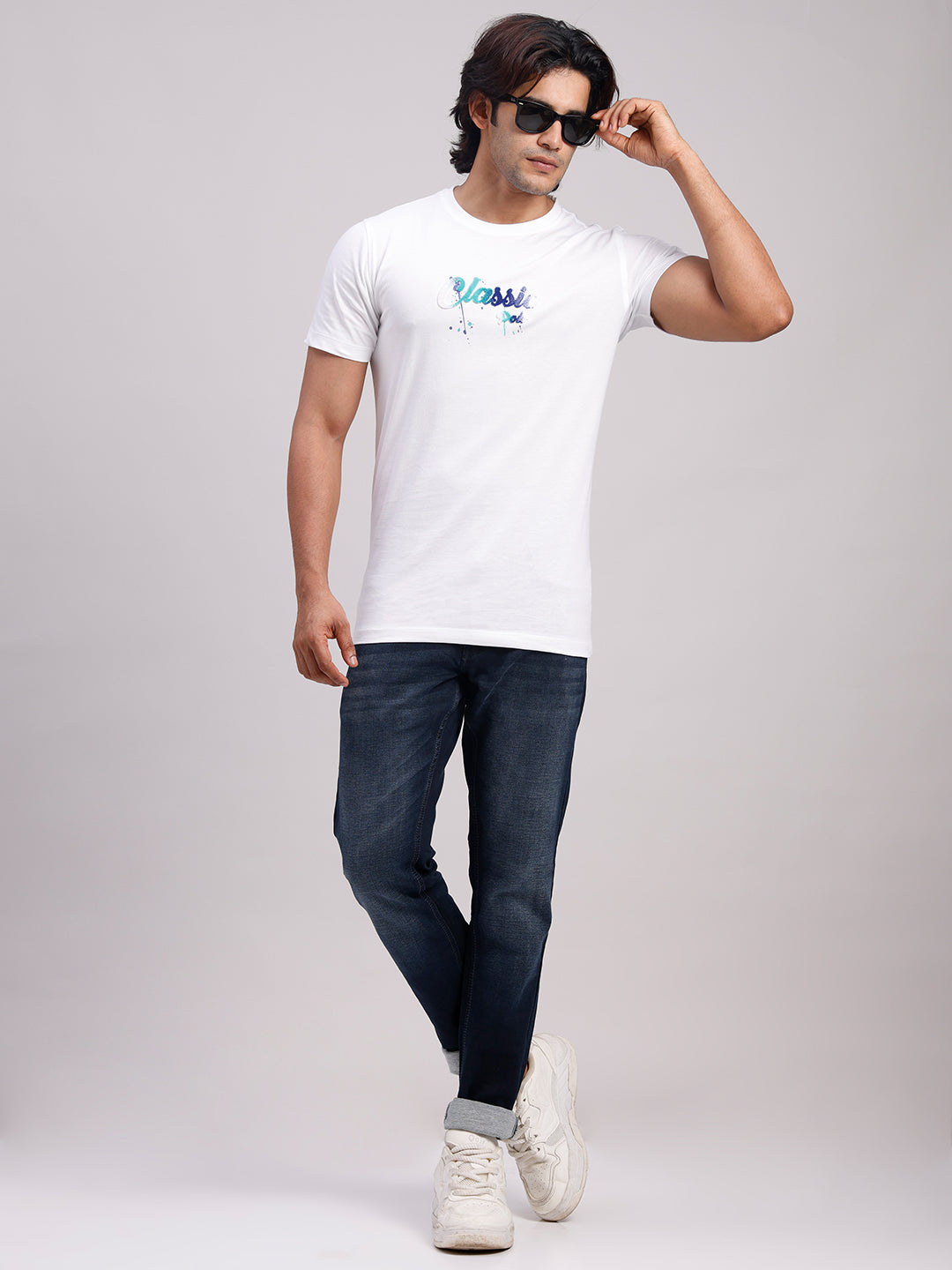 Classic Polo Men's Half Sleeve White Round Neck Slim Fit Embossed Print Cotton T-Shirt | BALENO - 636 A SF C