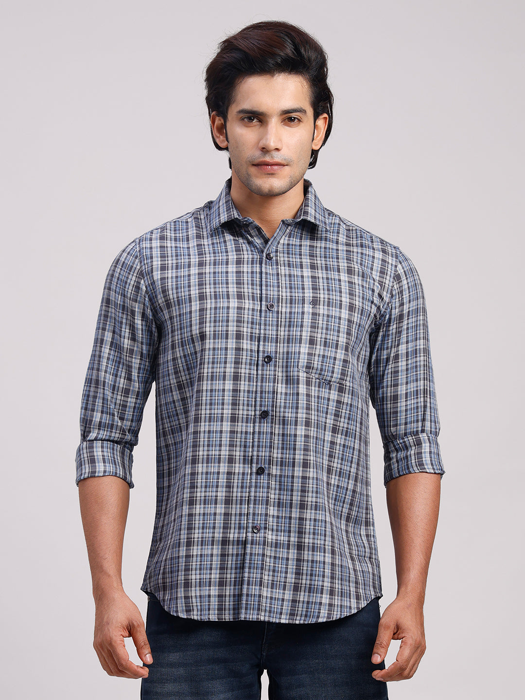 Classic Polo Men's Full Sleeve Multicolor Polo Neck Slim Fit Checked Cotton Casual Shirt | LSHR1-CL-01 A-FS-CHK-SF