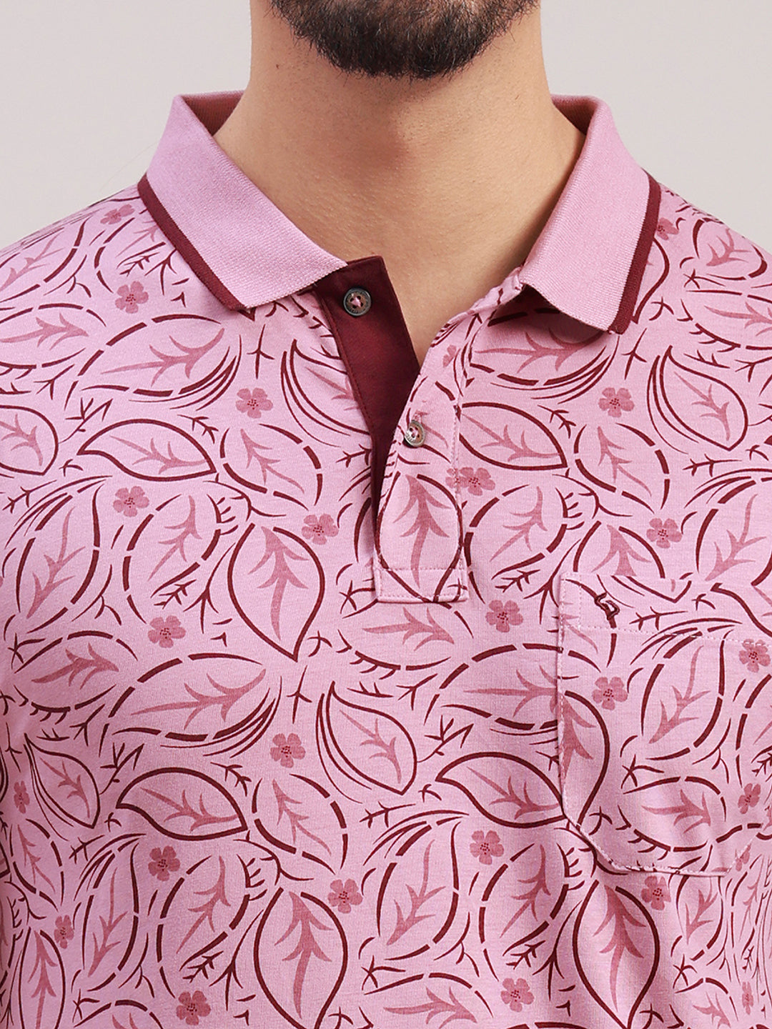 Classic Polo Men's Half Sleeve Pink/Maroon Polo Neck Slim Fit All-Over Print Cotton T-Shirt | LTS-AOP - 126 A SF P