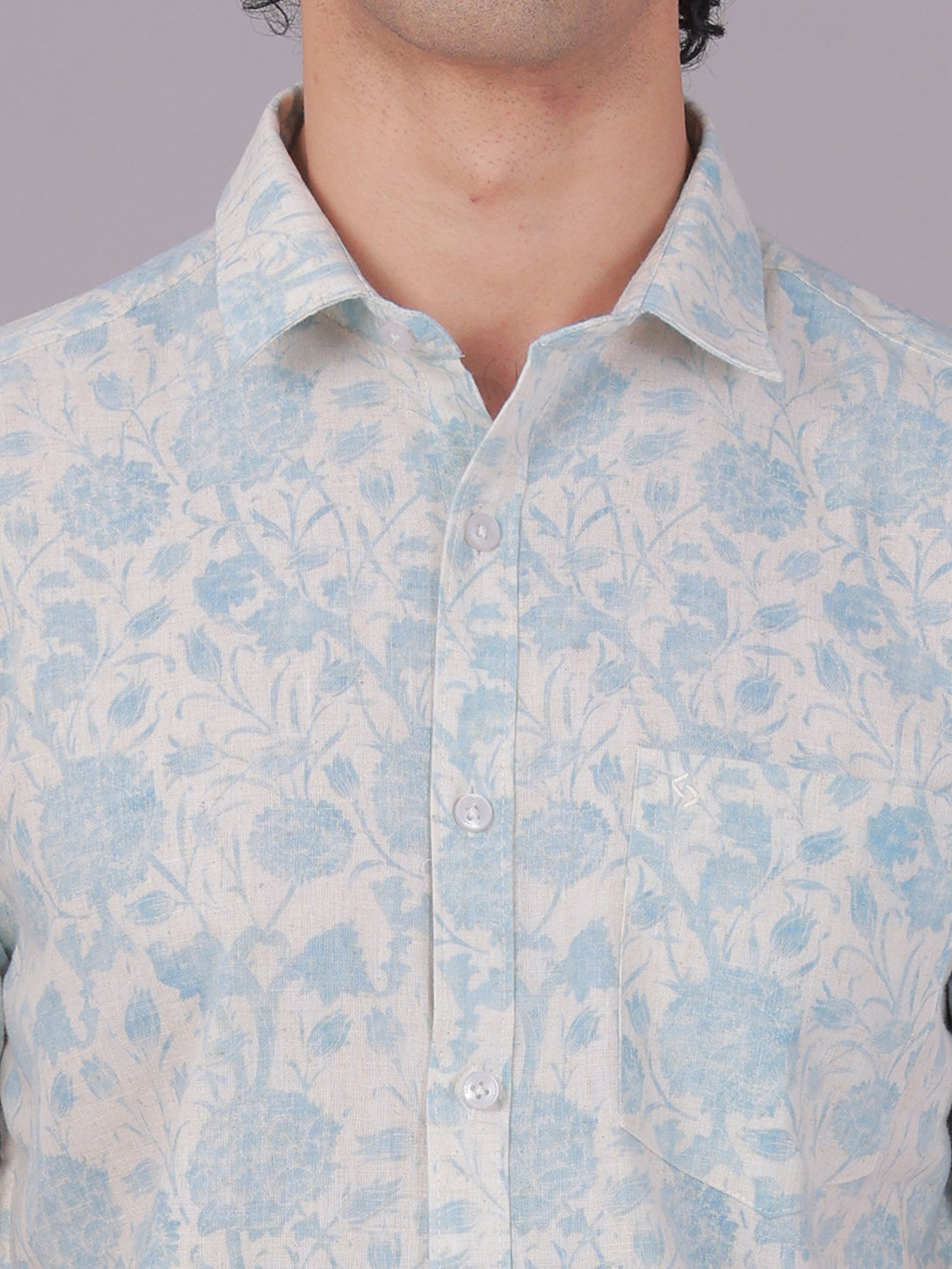 Classic Polo Men's Half Sleeve White/Blue Polo Neck Slim Fit All-Over Print Cotton Casual Shirt | SR1-EL-05 B-HS-PRT-SF