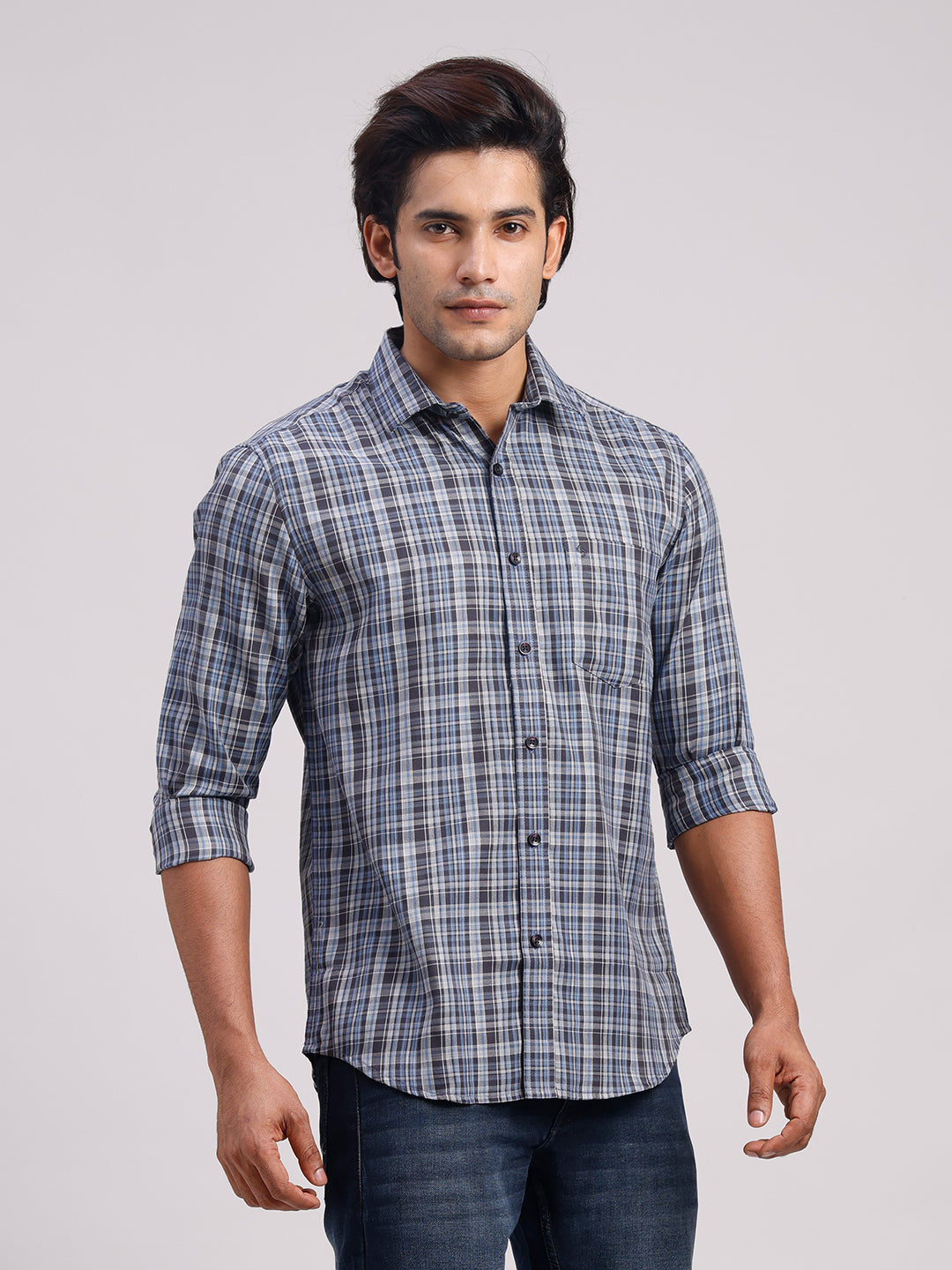 Classic Polo Men's Full Sleeve Multicolor Polo Neck Slim Fit Checked Cotton Casual Shirt | LSHR1-CL-01 A-FS-CHK-SF