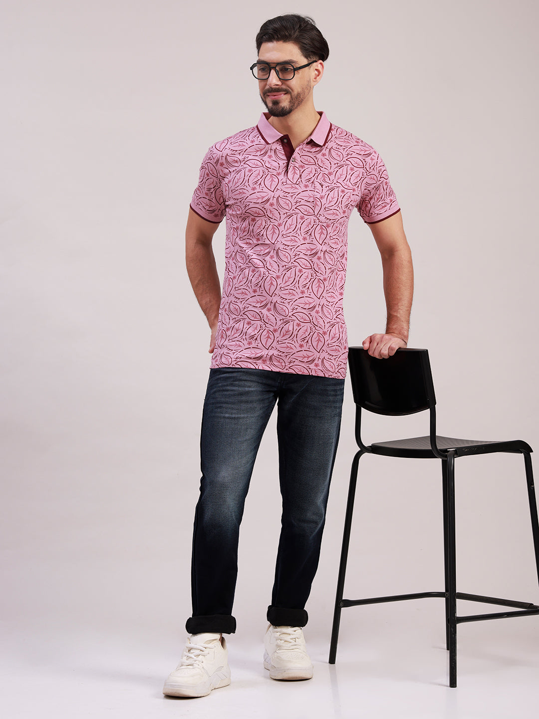 Classic Polo Men's Half Sleeve Pink/Maroon Polo Neck Slim Fit All-Over Print Cotton T-Shirt | LTS-AOP - 126 A SF P