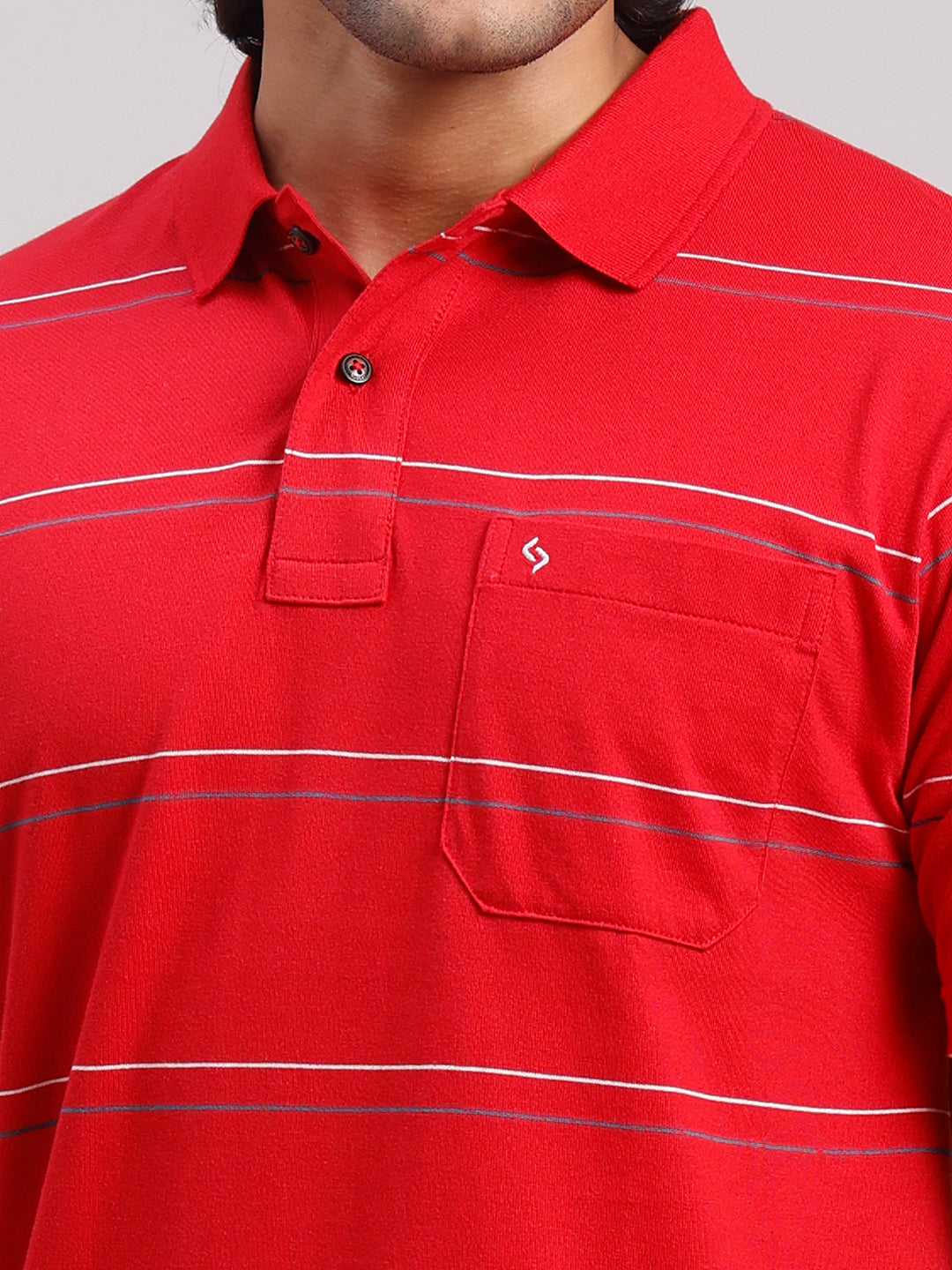 Classic Polo Men's Half Sleeve Red Polo Neck Authentic Fit Striped Cotton Blend T-Shirt | AVON - 653 A AF P