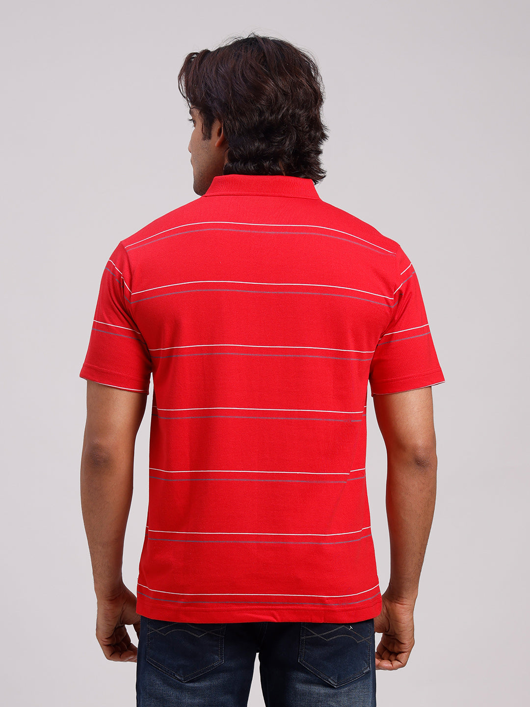 Classic Polo Men's Half Sleeve Red Polo Neck Authentic Fit Striped Cotton Blend T-Shirt | AVON - 653 A AF P