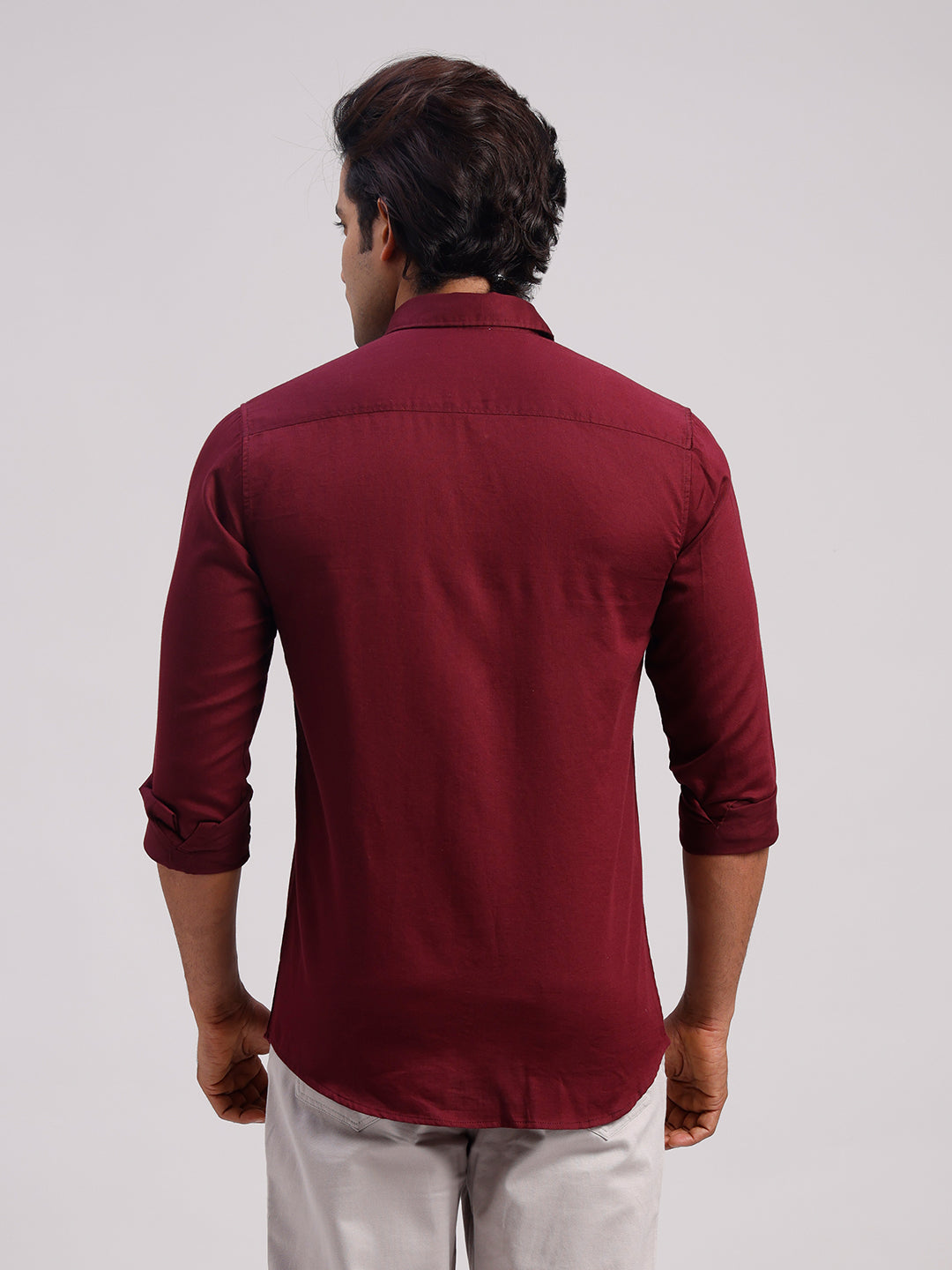 Classic Polo Men's Full Sleeve Maroon Polo Neck Slim Fit Solid Cotton Casual Shirt | SR1-GN-10 D-FS-SLD-SF