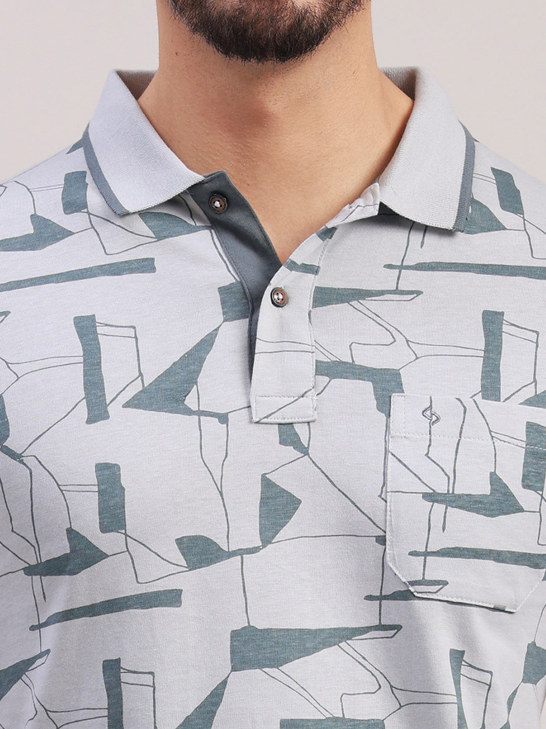 Classic Polo Men's Half Sleeve Grey Polo Neck Slim Fit All-Over Print Cotton T-Shirt | LTS-AOP - 119 A SF P