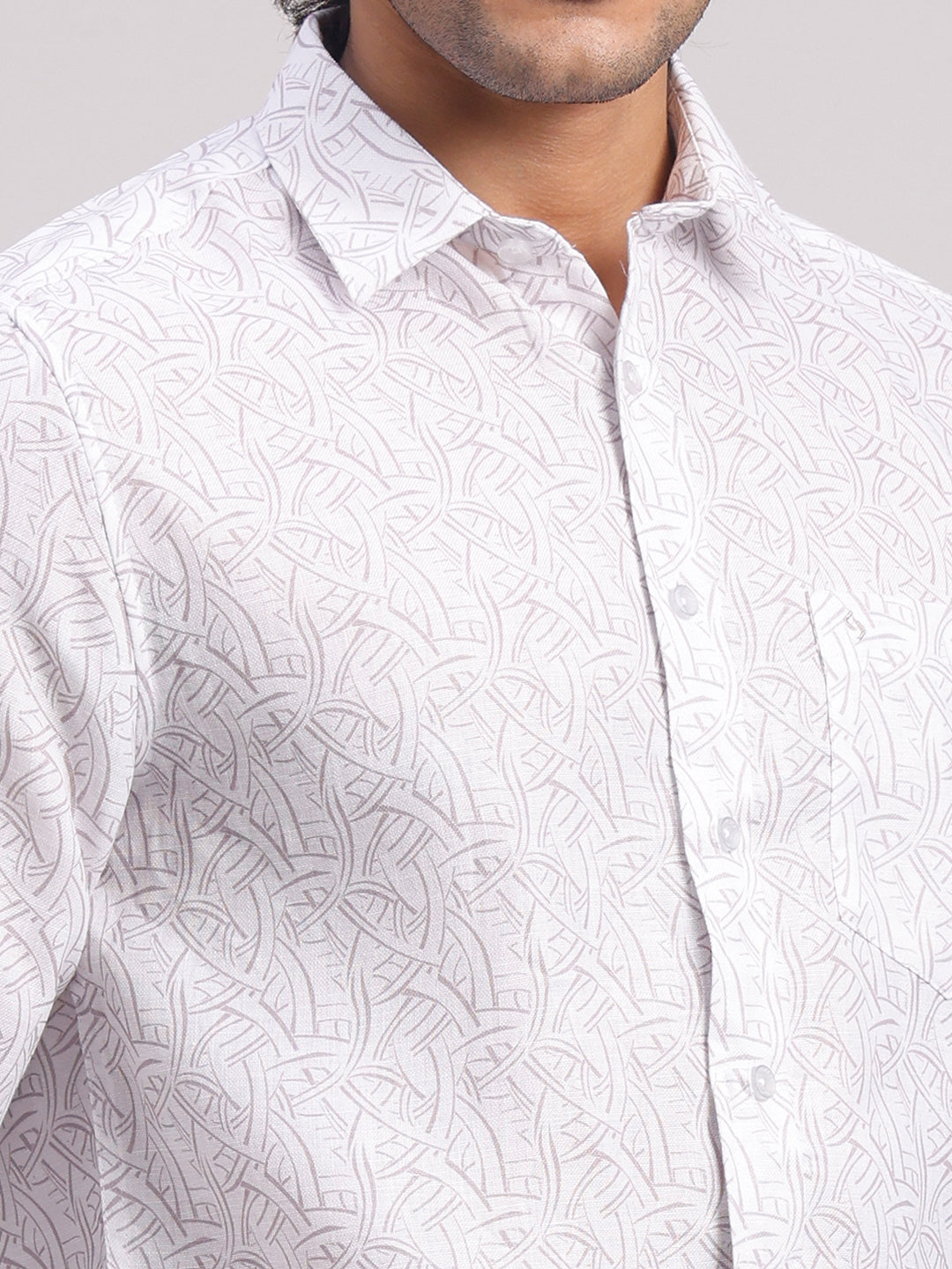 Classic Polo Men's Full Sleeve White Polo Neck Slim Fit All-Over Print Cotton Casual Shirt | SR1-CL-17 B-FS-PRT-SF