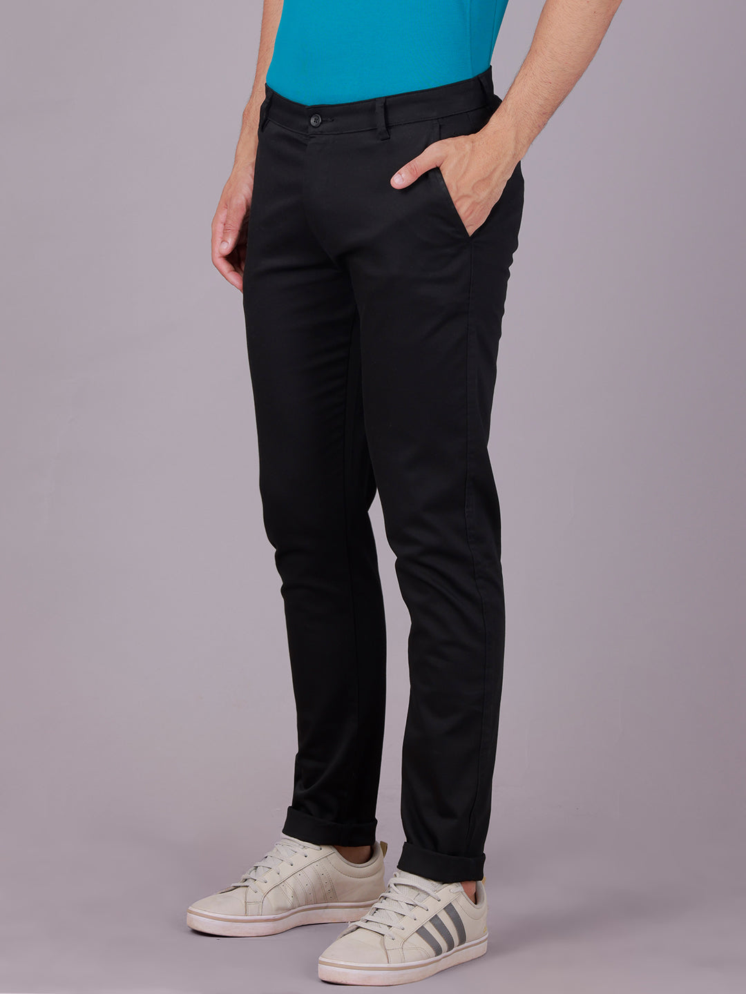 Classic Polo Men's Black Moderate Fit Solid Cotton Casual Blend Trouser | TR1-CL-07 E-BLK-MF-LY