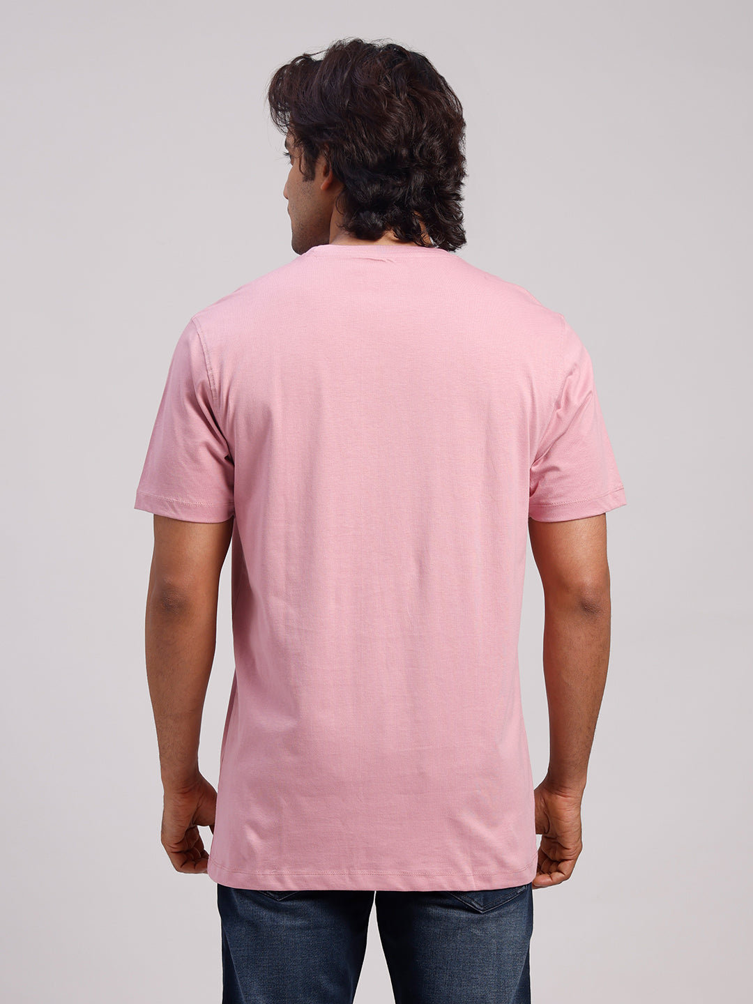 Classic Polo Men's Half Sleeve Pink Round Neck Slim Fit Printed Cotton T-Shirt | BALENO - 637 A SF C