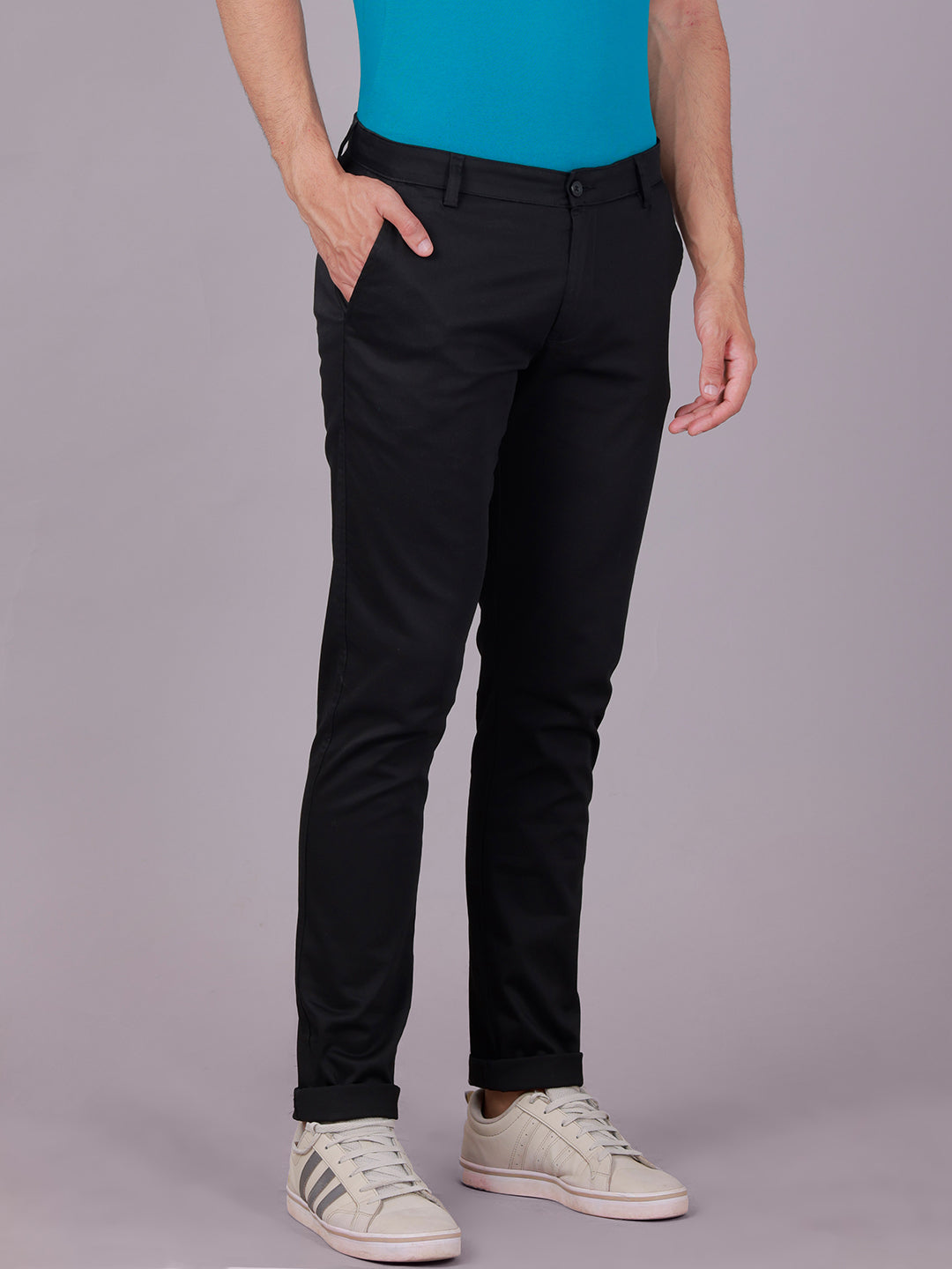Classic Polo Men's Black Moderate Fit Solid Cotton Casual Blend Trouser | TR1-CL-07 E-BLK-MF-LY