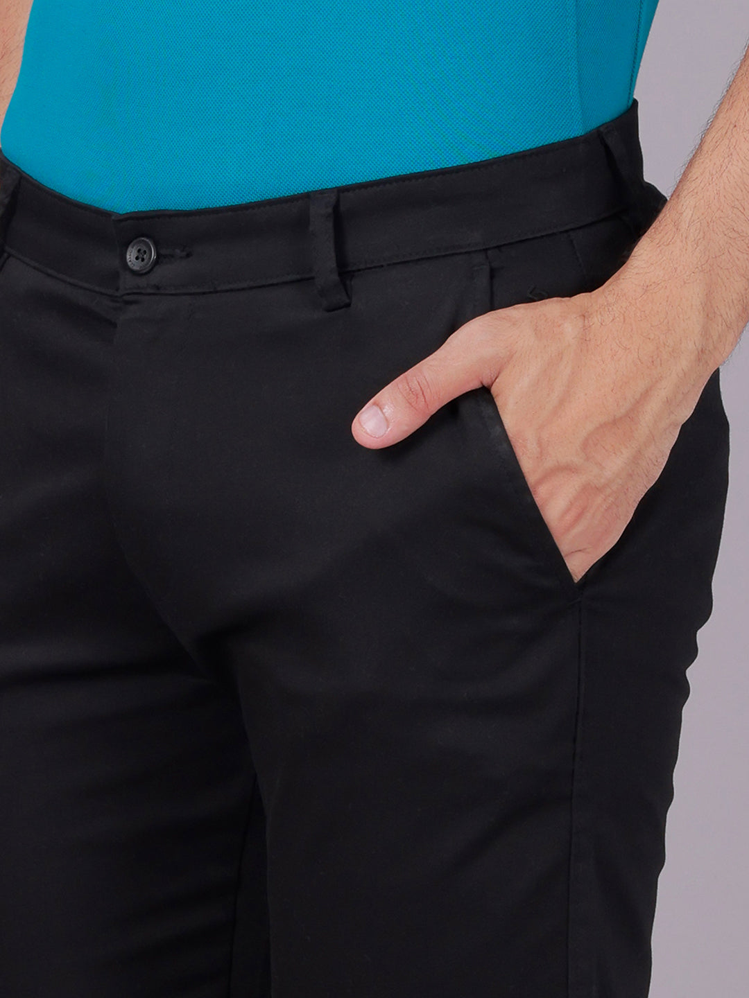 Classic Polo Men's Black Moderate Fit Solid Cotton Casual Blend Trouser | TR1-CL-07 E-BLK-MF-LY