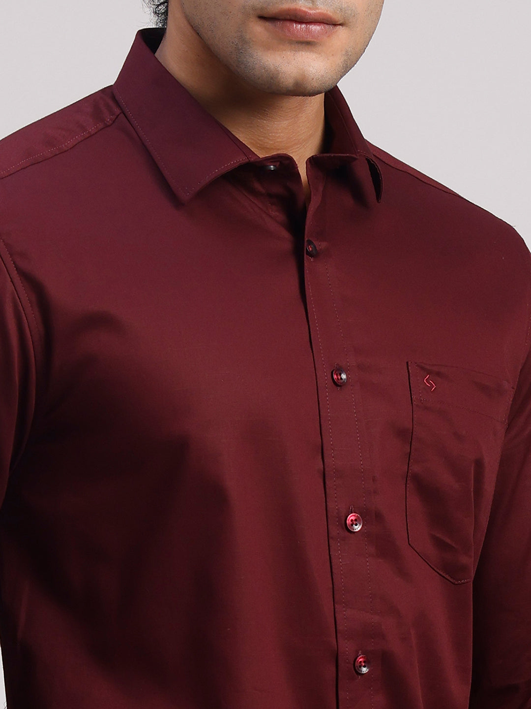 Classic Polo Men's Full Sleeve Maroon Polo Neck Slim Fit Solid Cotton Casual Shirt | LSHR1-EL-13 A-FS-SLD-SF