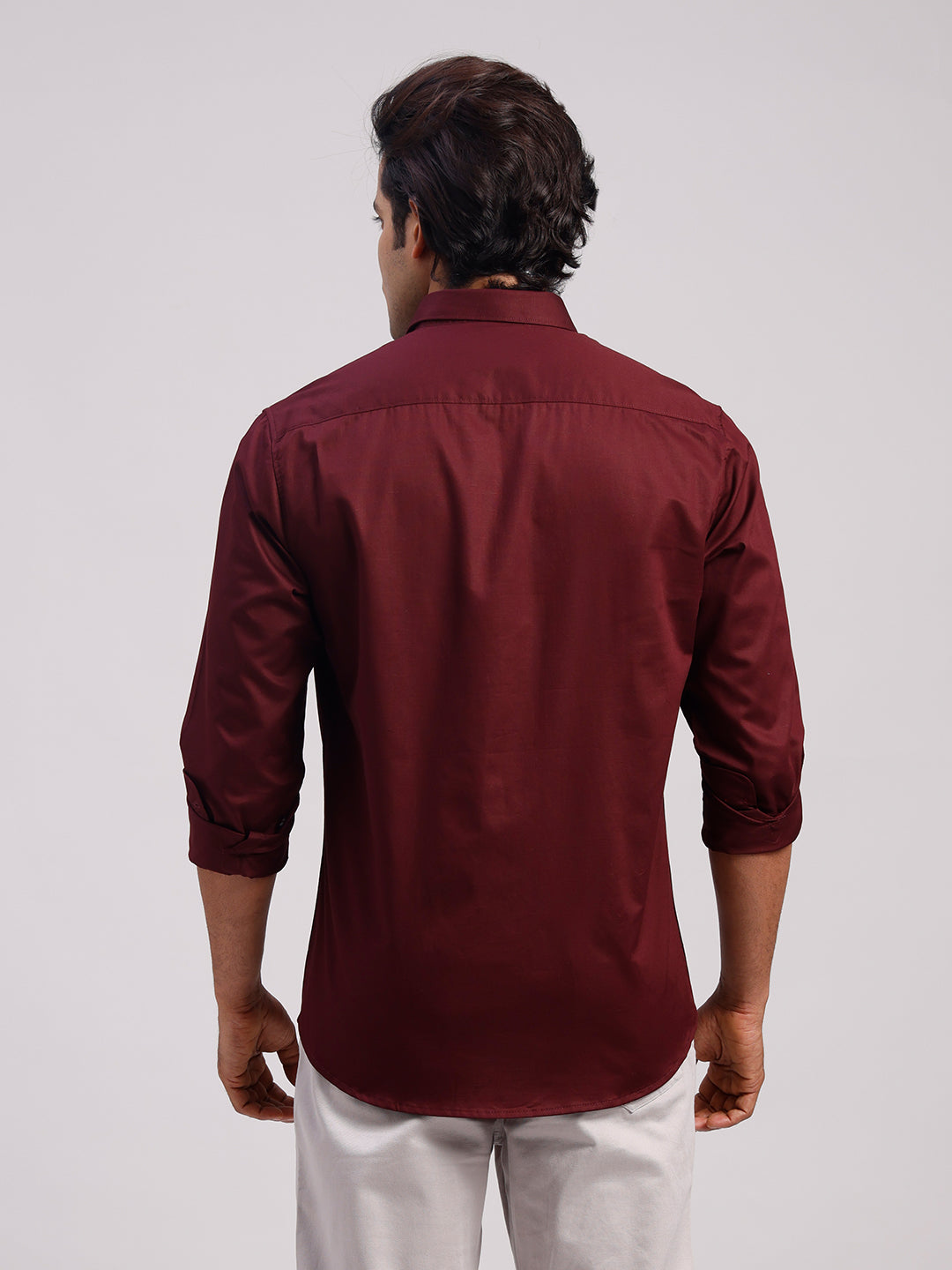 Classic Polo Men's Full Sleeve Maroon Polo Neck Slim Fit Solid Cotton Casual Shirt | LSHR1-EL-13 A-FS-SLD-SF