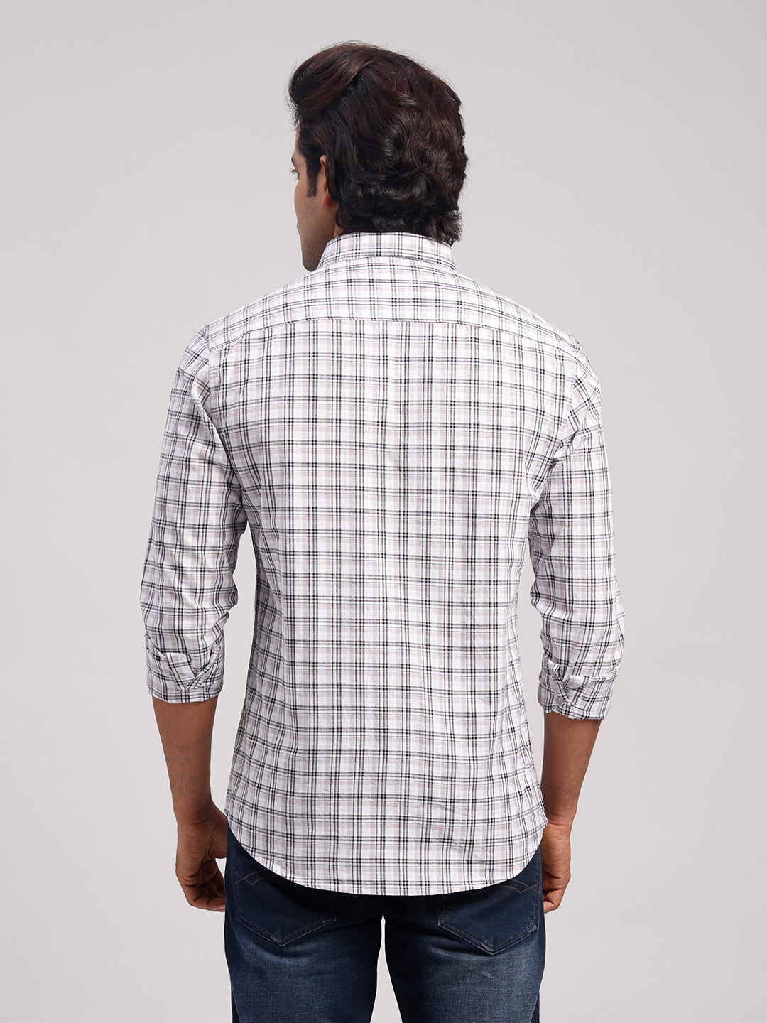 Classic Polo Men's Full Sleeve Black/White Polo Neck Slim Fit Checked Cotton Casual Shirt | SR1-EL-13 A-FS-CHK-SF