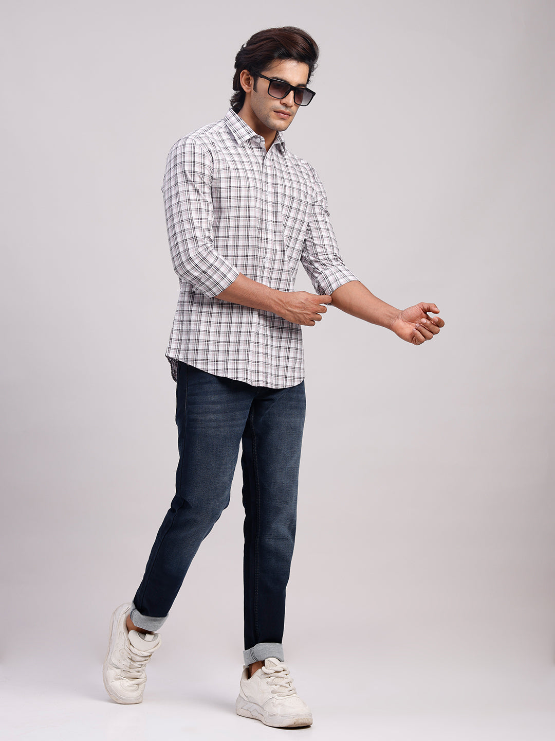 Classic Polo Men's Full Sleeve Black/White Polo Neck Slim Fit Checked Cotton Casual Shirt | SR1-EL-13 A-FS-CHK-SF