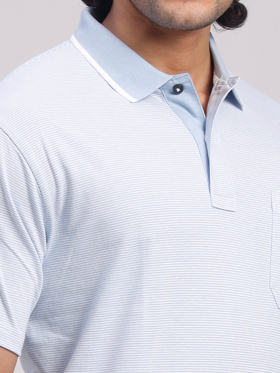 Classic Polo Men's Half Sleeve Blue/White Polo Neck Authentic Fit Striped Cotton Blend T-Shirt | LTS-STR - 111 B AF P