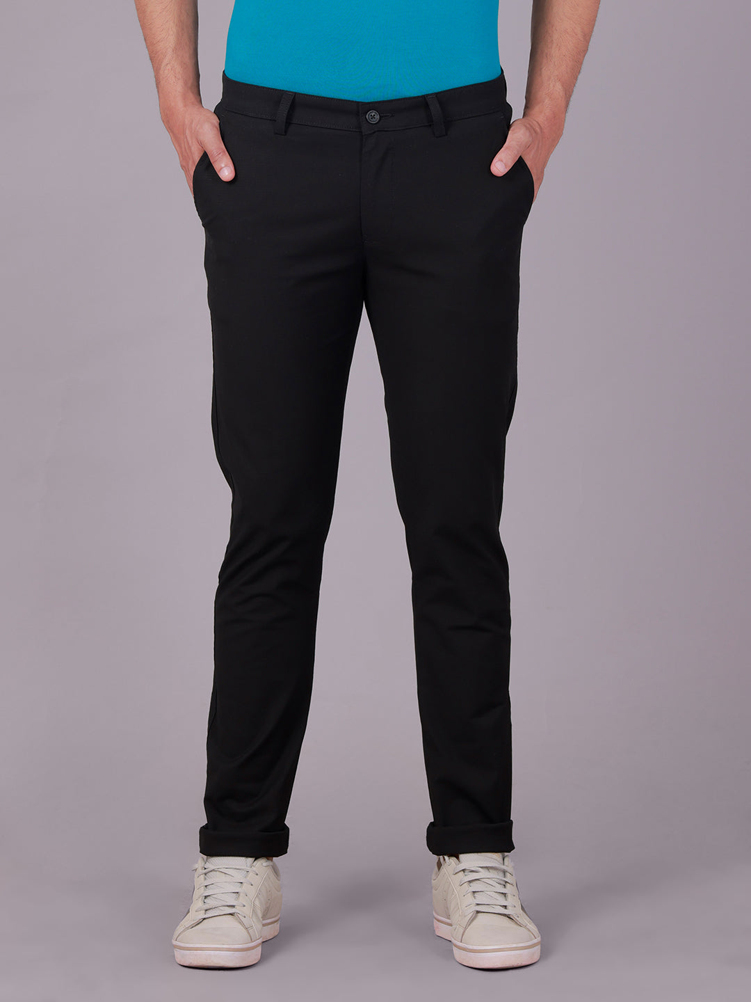 Classic Polo Men's Black Moderate Fit Solid Cotton Blend Casual Trouser | LTR1-EL-05 D-BLK-MF-LY