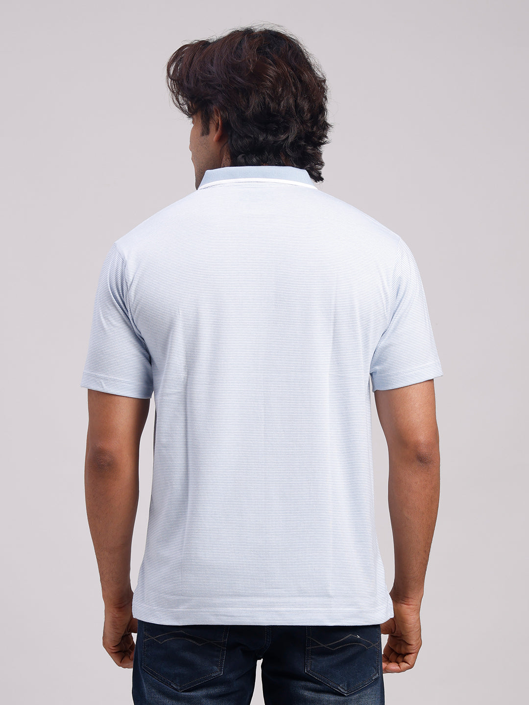 Classic Polo Men's Half Sleeve Blue/White Polo Neck Authentic Fit Striped Cotton Blend T-Shirt | LTS-STR - 111 B AF P