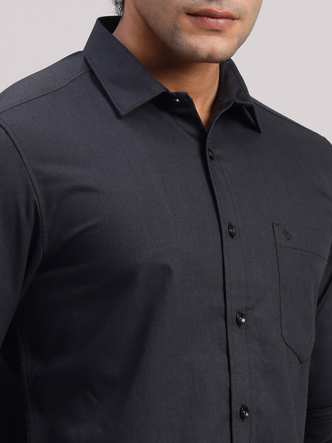 Classic Polo Men's Full Sleeve Black Polo Neck Slim Fit Solid Cotton Casual Shirt | LSHR1-EL-17 C-FS-SLD-SF