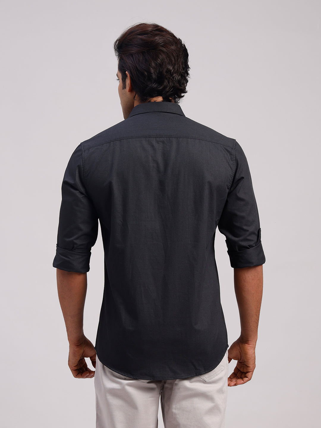 Classic Polo Men's Full Sleeve Black Polo Neck Slim Fit Solid Cotton Casual Shirt | LSHR1-EL-17 C-FS-SLD-SF