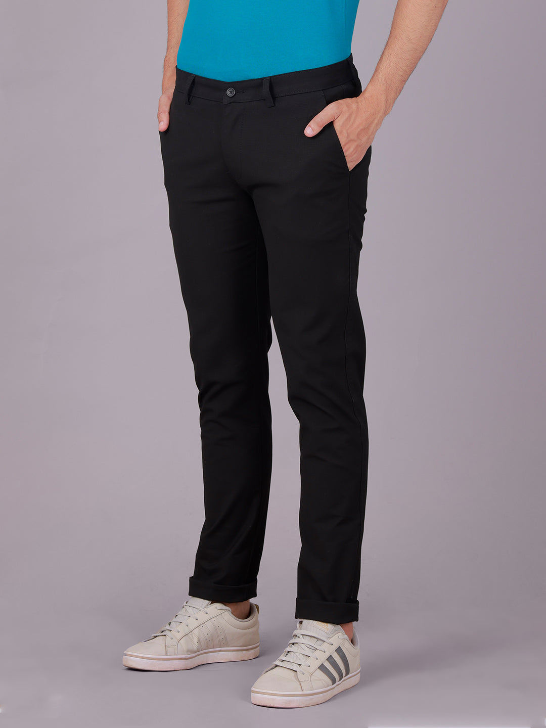 Classic Polo Men's Black Moderate Fit Solid Cotton Blend Casual Trouser | LTR1-EL-05 D-BLK-MF-LY