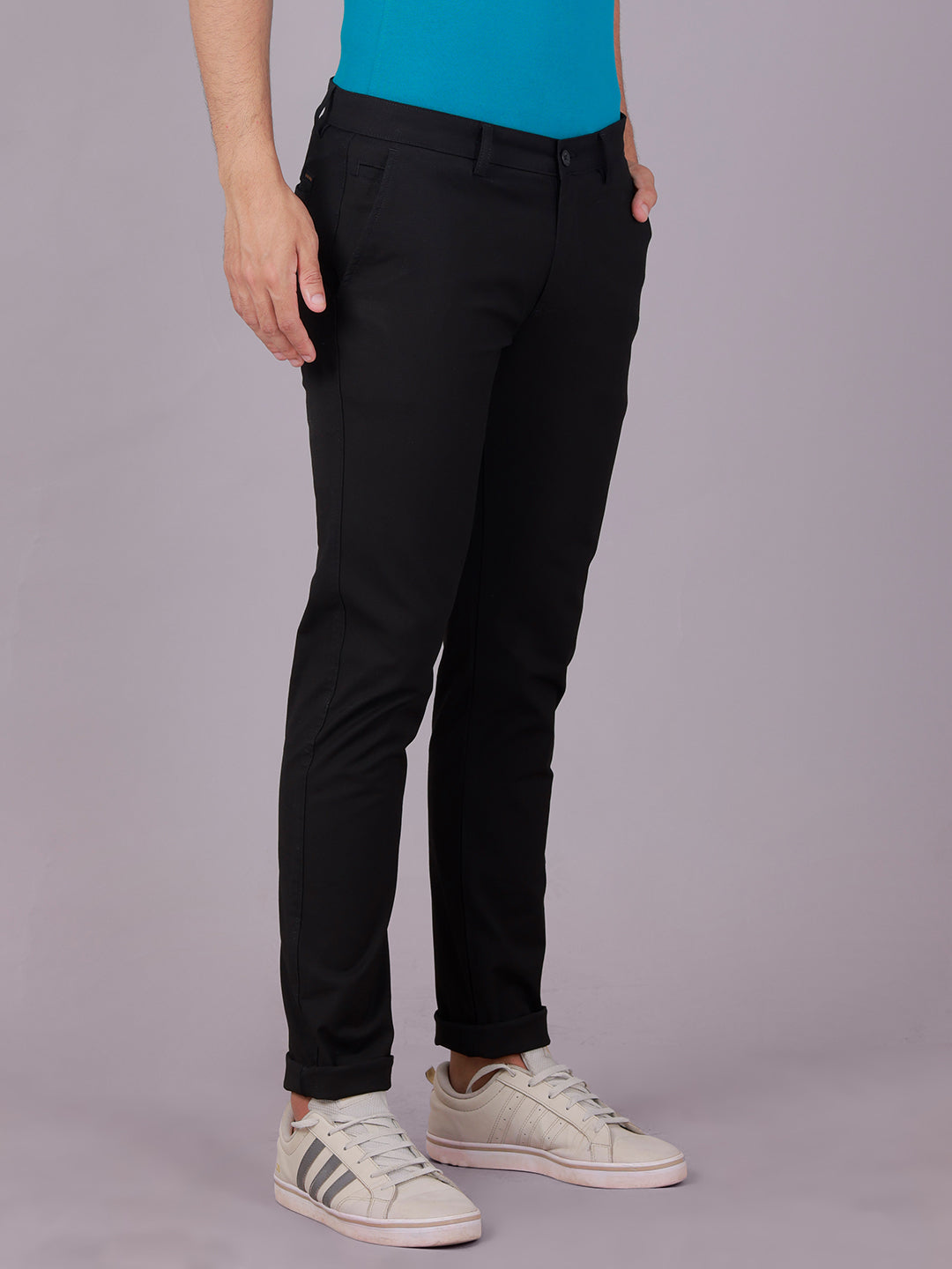 Classic Polo Men's Black Moderate Fit Solid Cotton Blend Casual Trouser | LTR1-EL-05 D-BLK-MF-LY