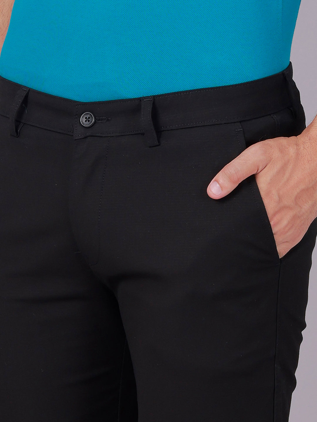 Classic Polo Men's Black Moderate Fit Solid Cotton Blend Casual Trouser | LTR1-EL-05 D-BLK-MF-LY