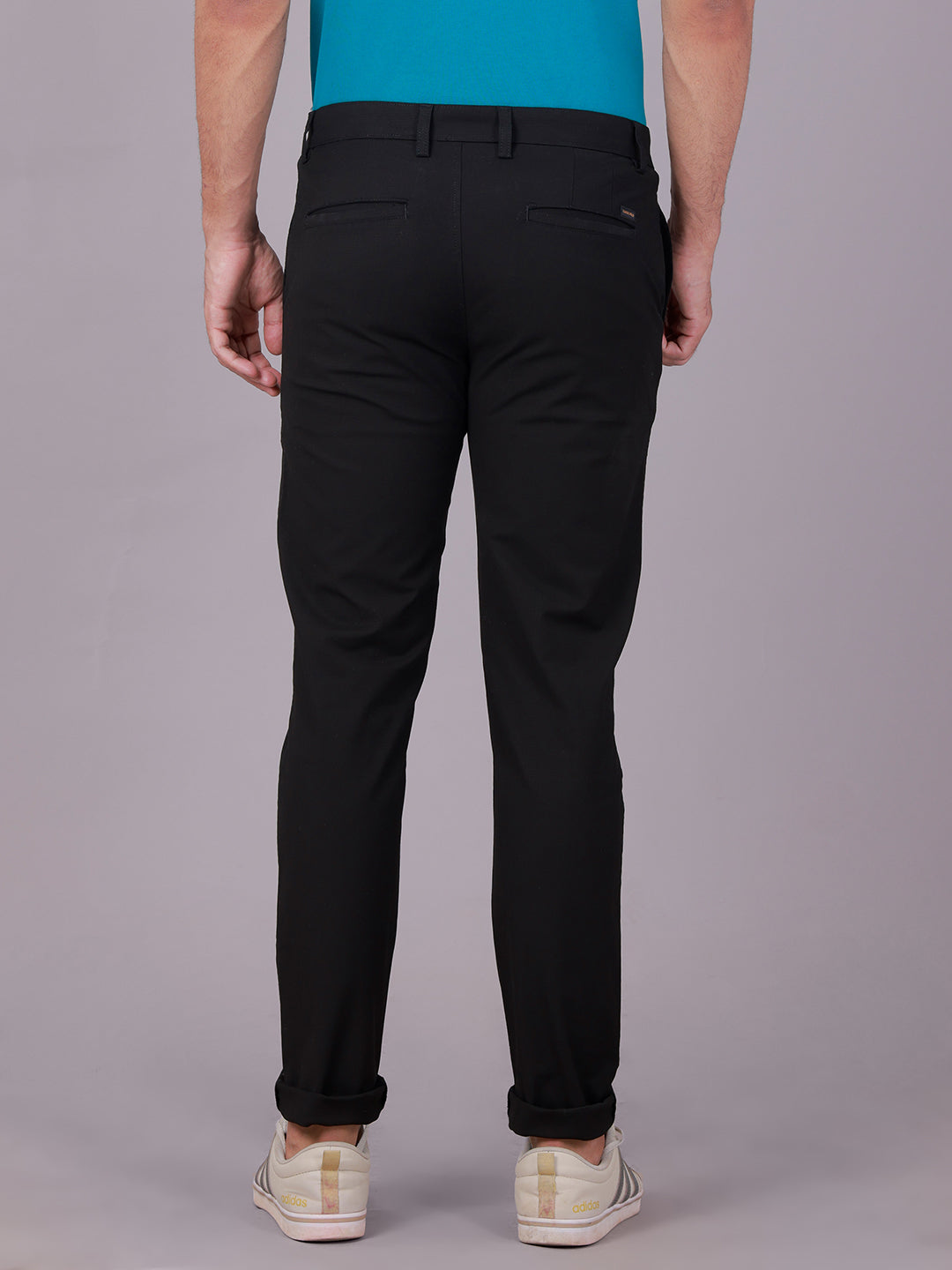 Classic Polo Men's Black Moderate Fit Solid Cotton Blend Casual Trouser | LTR1-EL-05 D-BLK-MF-LY