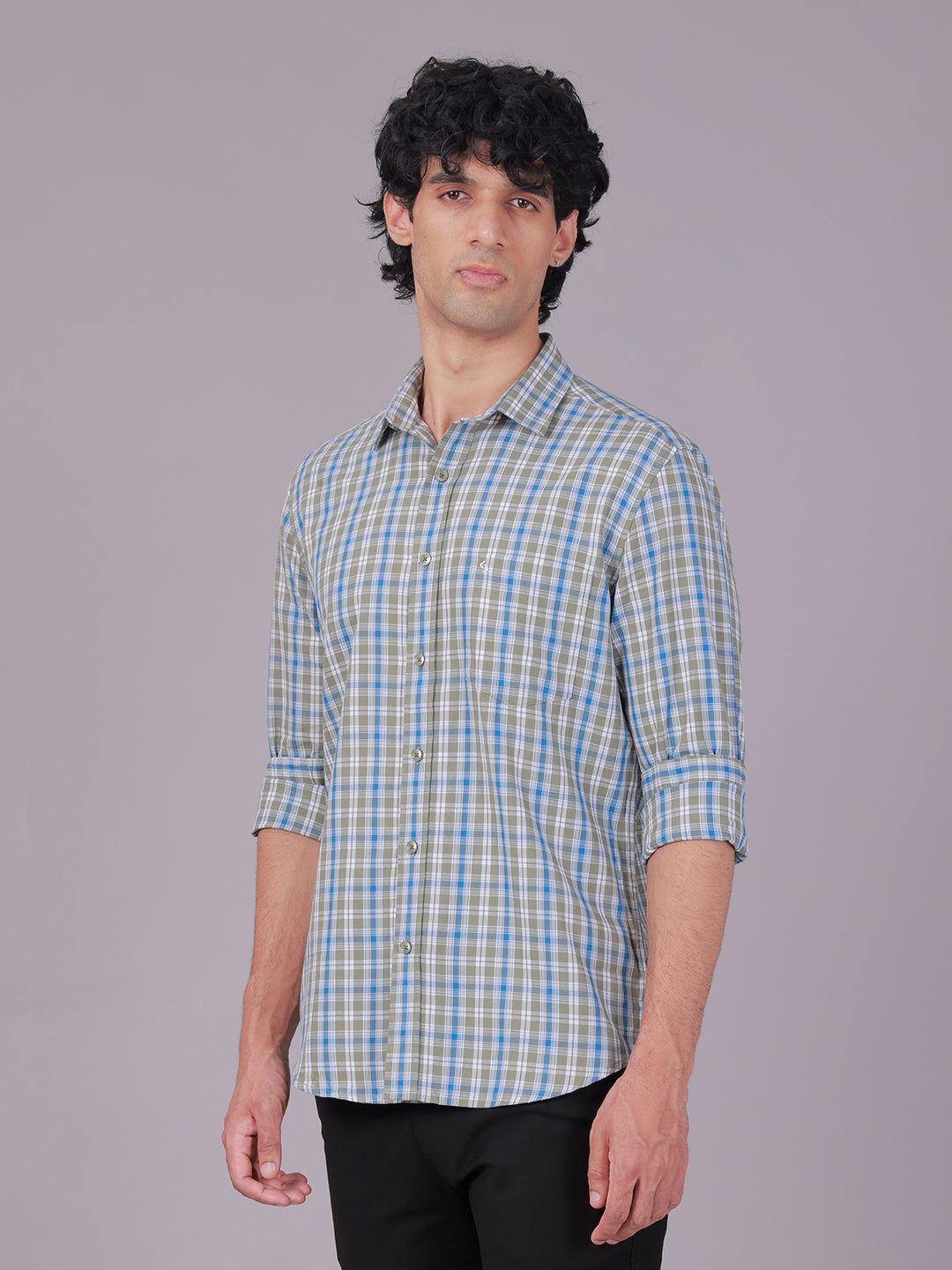 Classic Polo Men's Full Sleeve Multicolor Polo Neck Slim Fit Checked Cotton Casual Shirt | SR1-CL-05 B-FS-CHK-SF