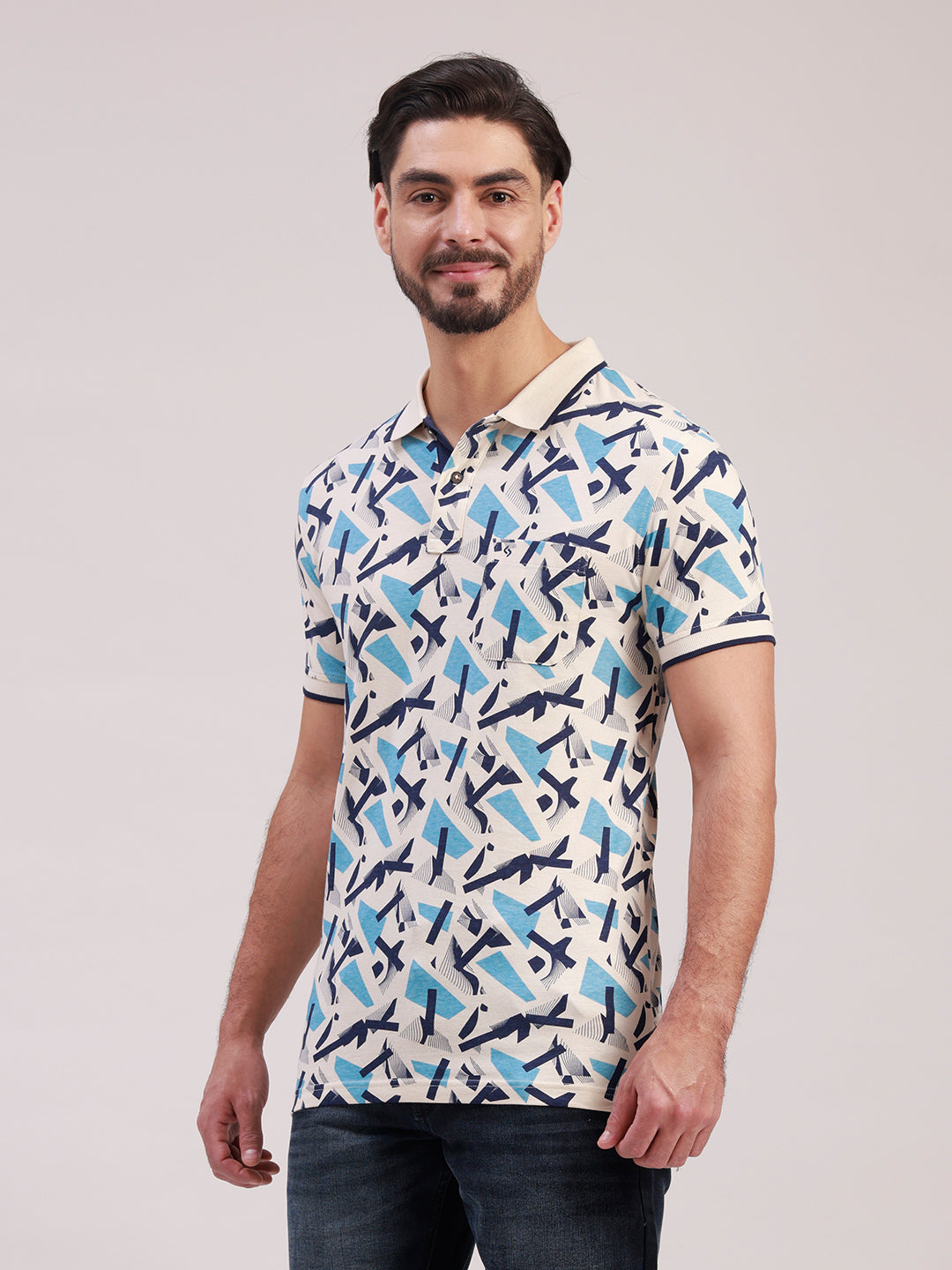 Classic Polo Men's Half Sleeve Multicolor Polo Neck Slim Fit All-Over Print Cotton T-Shirt | BELLO - 420 A SF P
