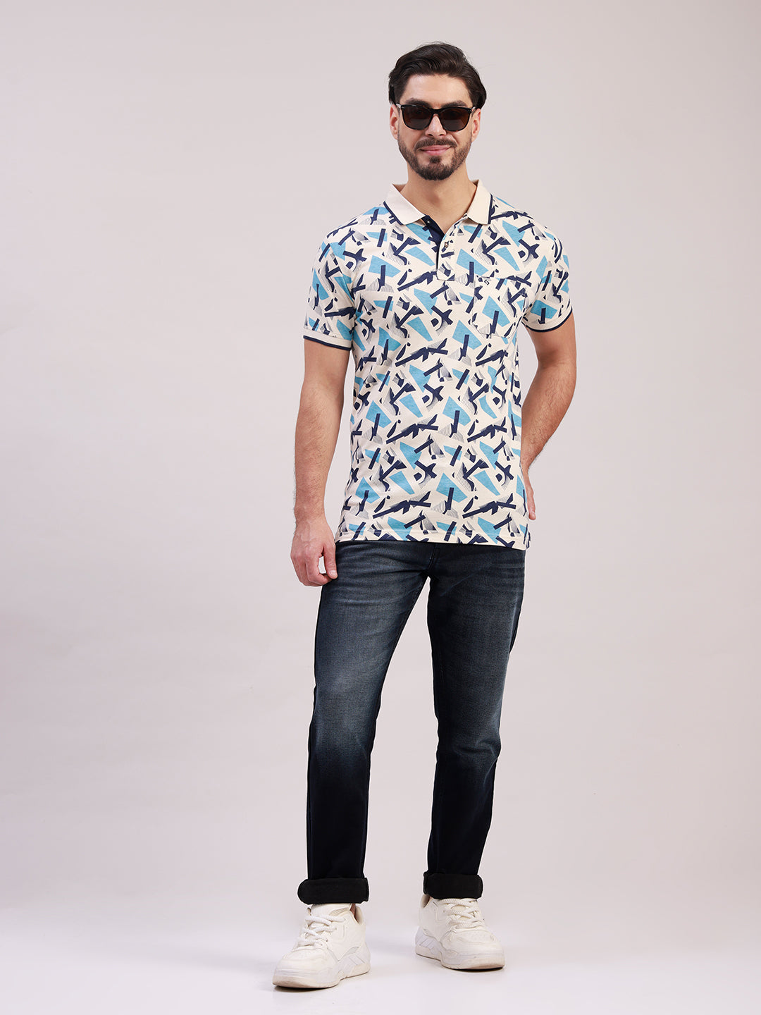 Classic Polo Men's Half Sleeve Multicolor Polo Neck Slim Fit All-Over Print Cotton T-Shirt | BELLO - 420 A SF P