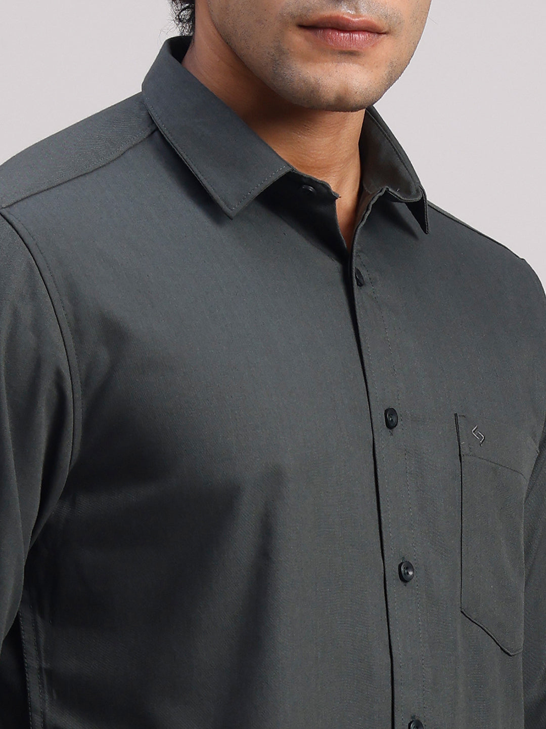 Classic Polo Men's Full Sleeve Charcoal Grey Polo Neck Slim Fit Solid Cotton Casual Shirt | LSHR1-EL-17 A-FS-SLD-SF