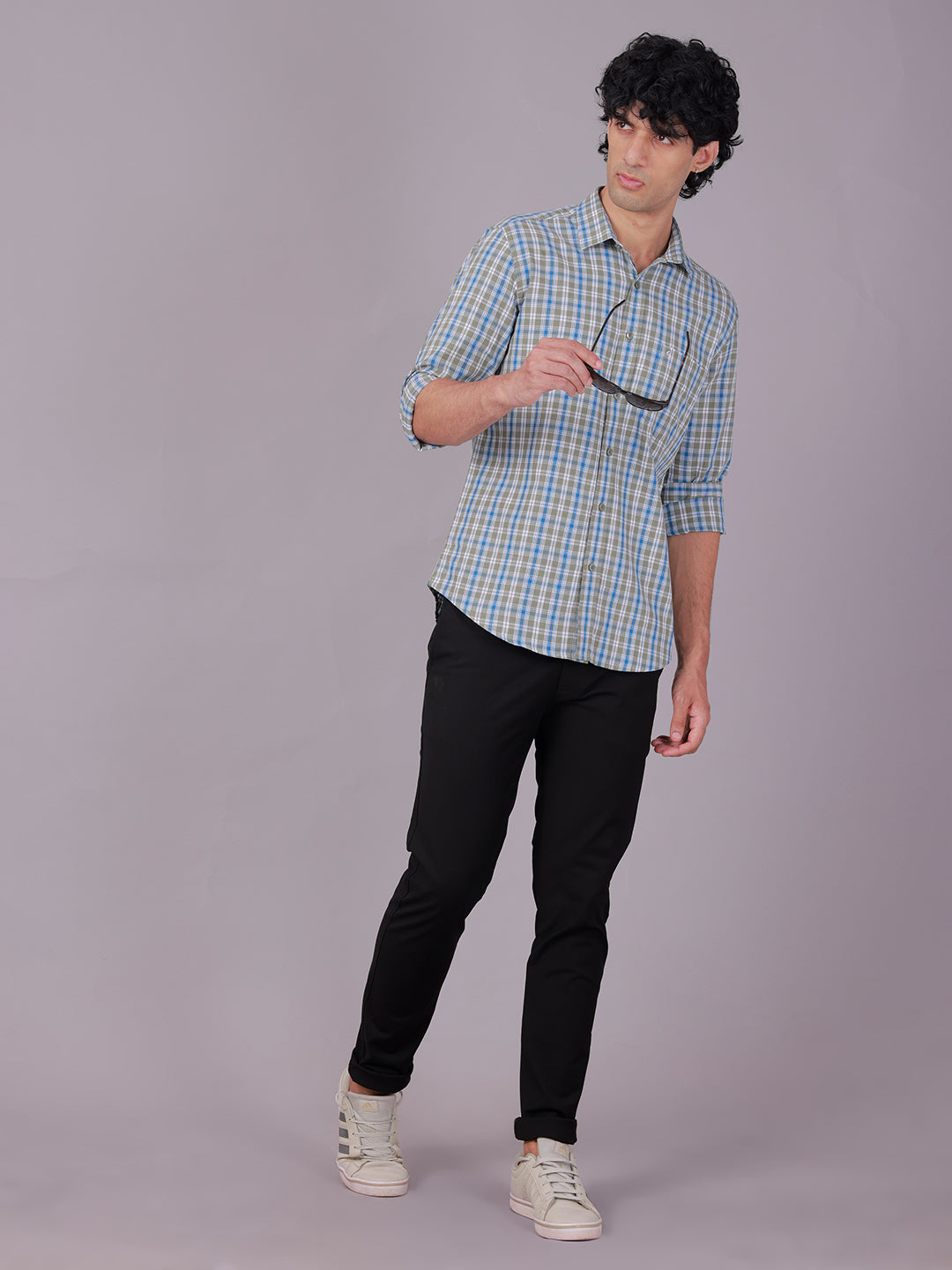 Classic Polo Men's Full Sleeve Multicolor Polo Neck Slim Fit Checked Cotton Casual Shirt | SR1-CL-05 B-FS-CHK-SF