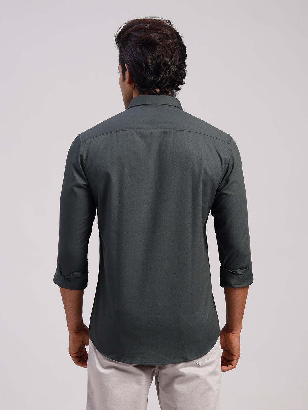 Classic Polo Men's Full Sleeve Charcoal Grey Polo Neck Slim Fit Solid Cotton Casual Shirt | LSHR1-EL-17 A-FS-SLD-SF