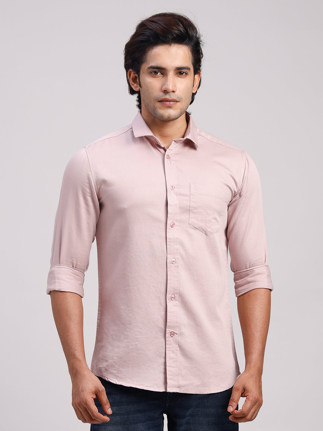 Classic Polo Men's Full Sleeve Dark Pink Polo Neck Slim Fit Solid Cotton Casual Shirt | SR1-GN-10 A-FS-SLD-SF