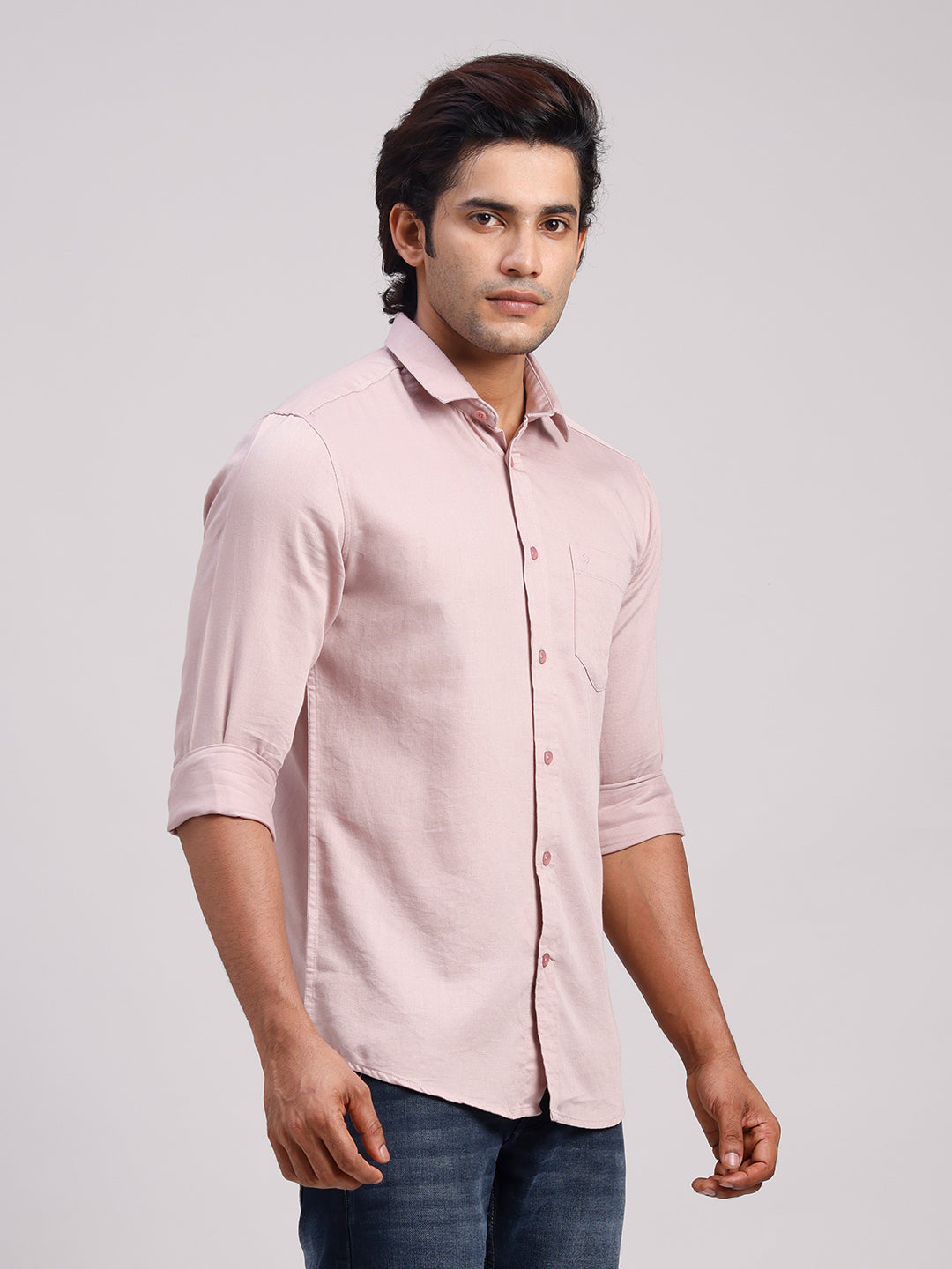 Classic Polo Men's Full Sleeve Dark Pink Polo Neck Slim Fit Solid Cotton Casual Shirt | SR1-GN-10 A-FS-SLD-SF